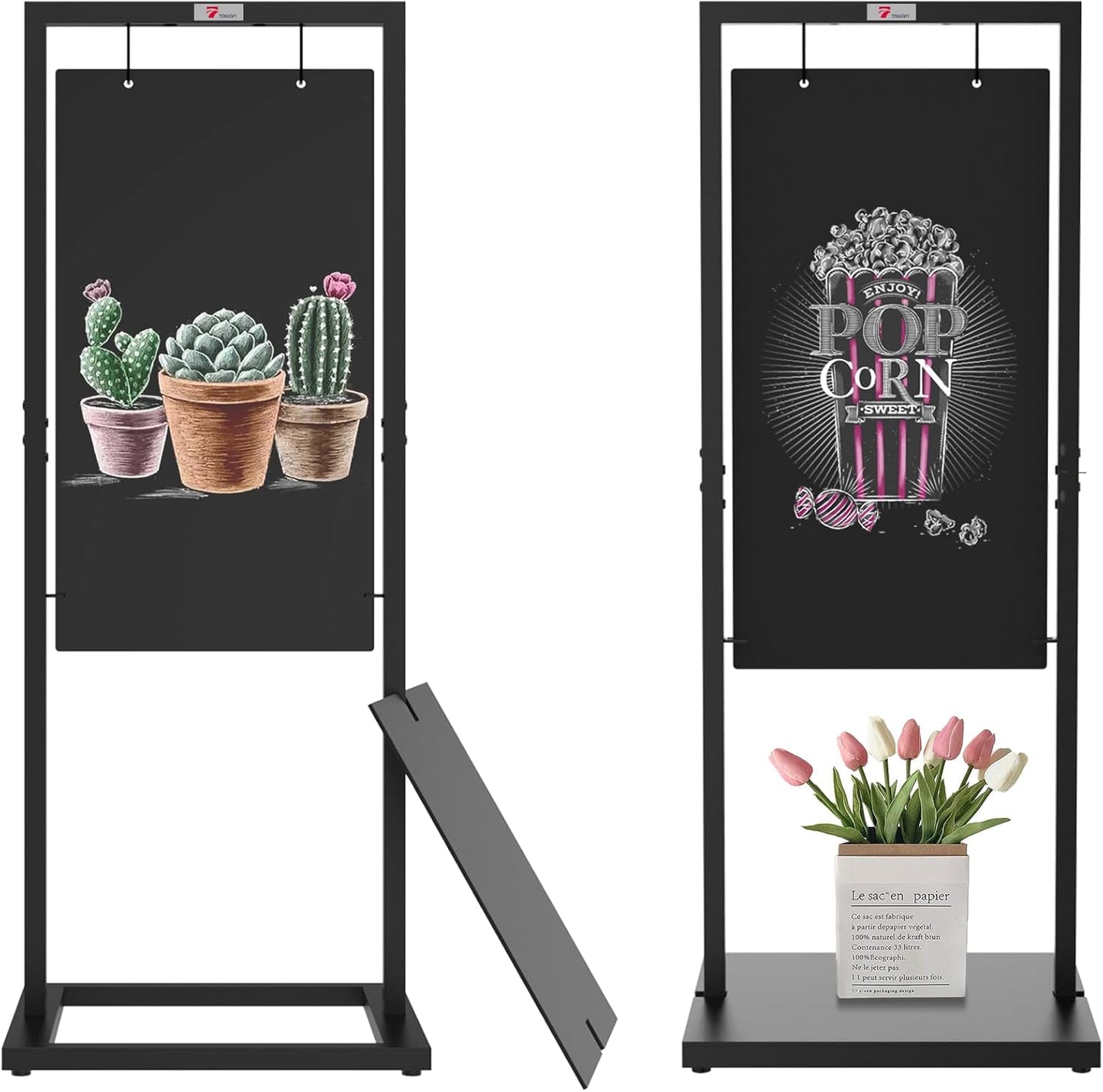 TOWON 20x47 Windproof Double-Sided Chalkboard Stand  Heavy-Duty &amp; Portable Sandwich Board with Metal Hooks, Parallel Bar Frame for Cafes,