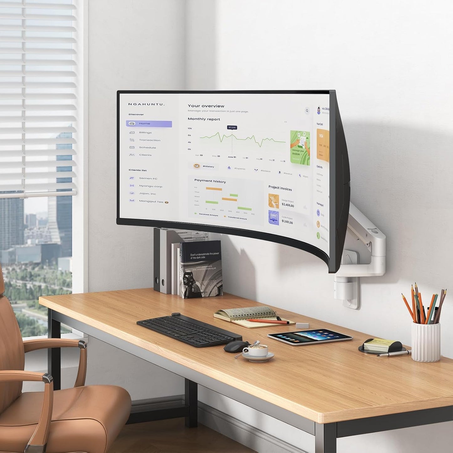 Ultrawide Monitor Wall Mount, Heavy Duty Monitor Arm for Screen up to 57 inches and 44 lbs with Gas Spring, VESA