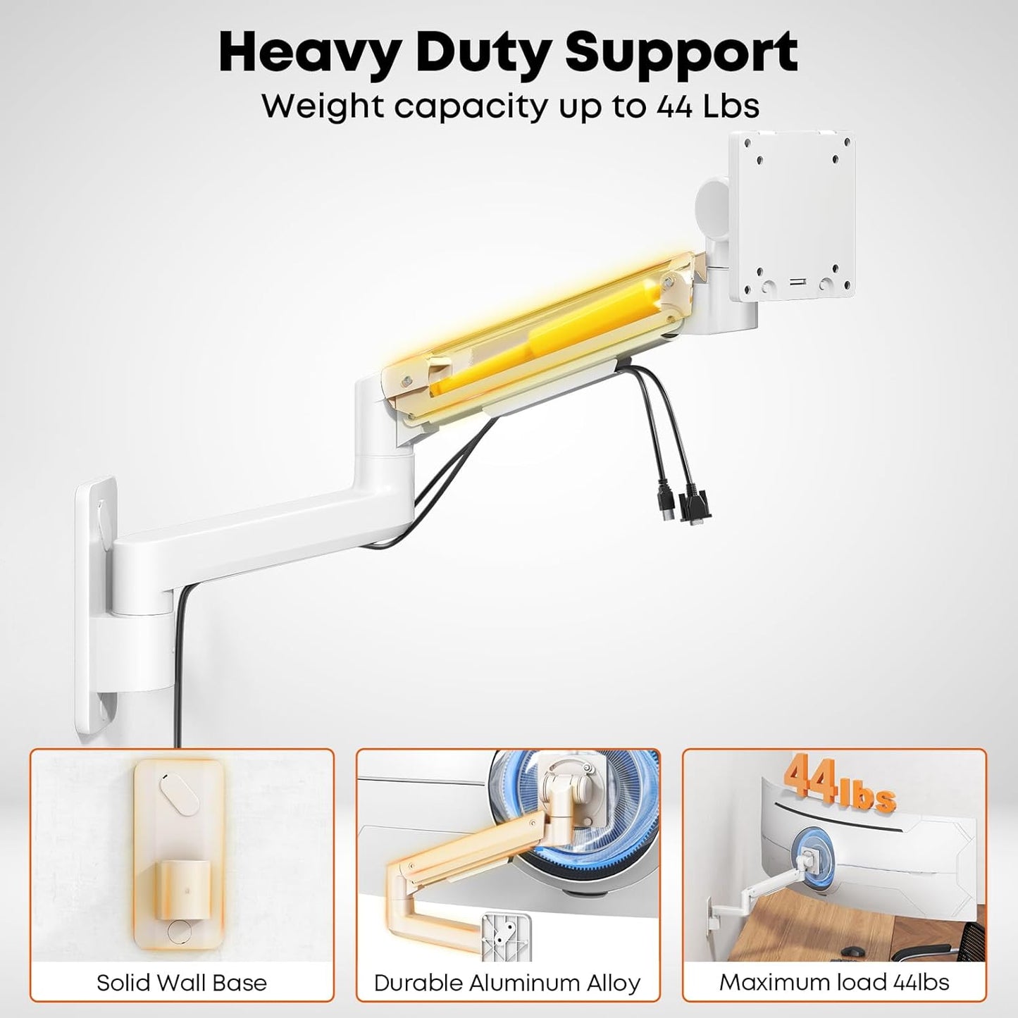 Ultrawide Monitor Wall Mount, Heavy Duty Monitor Arm for Screen up to 57 inches and 44 lbs with Gas Spring, VESA