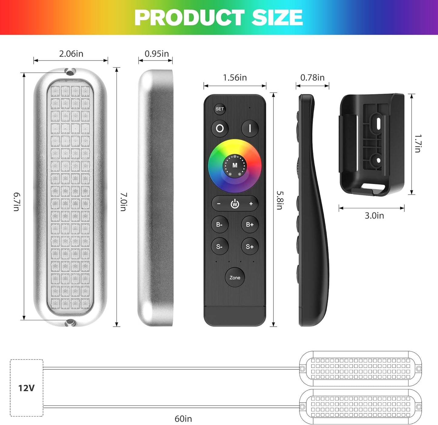2025 GT3 Boat Underwater Lights RGB Marine Color Light Kit, 6000LM DC12V 60W IP68, All-Metal