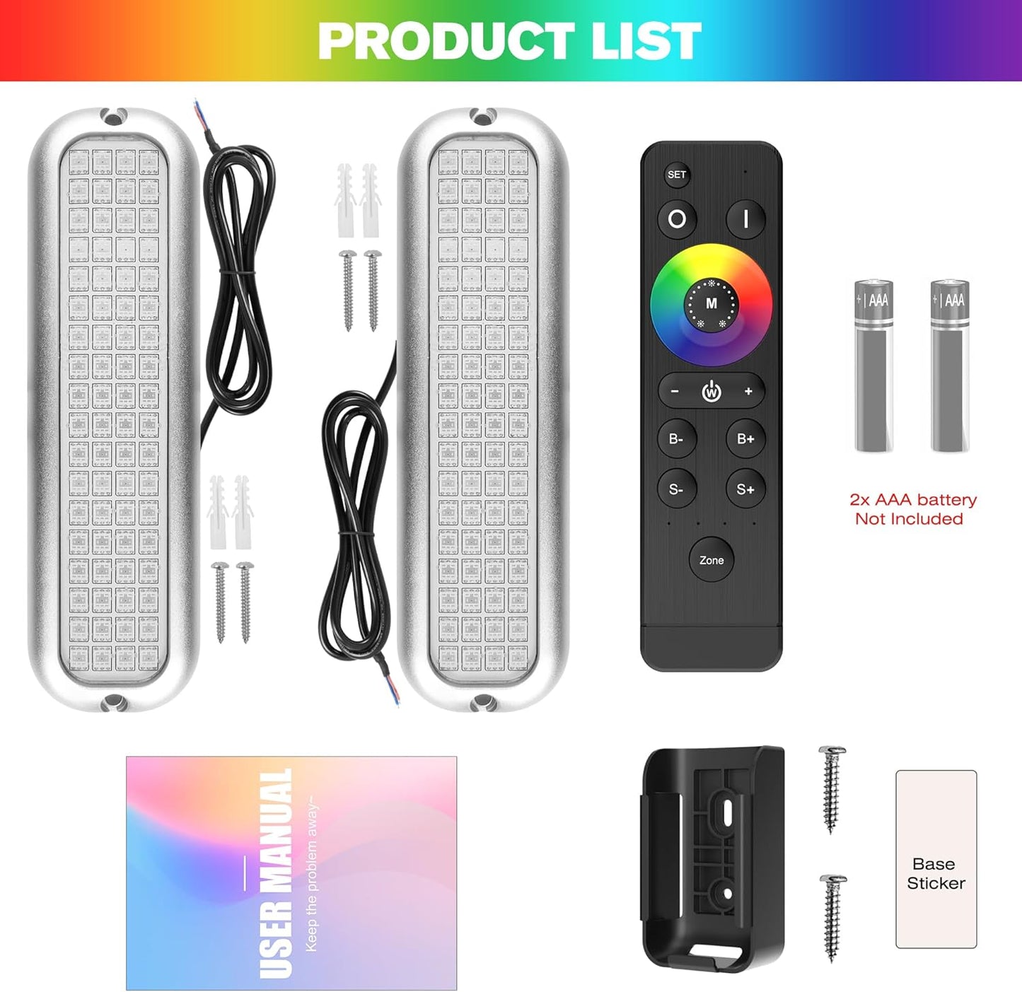2025 GT3 Boat Underwater Lights RGB Marine Color Light Kit, 6000LM DC12V 60W IP68, All-Metal