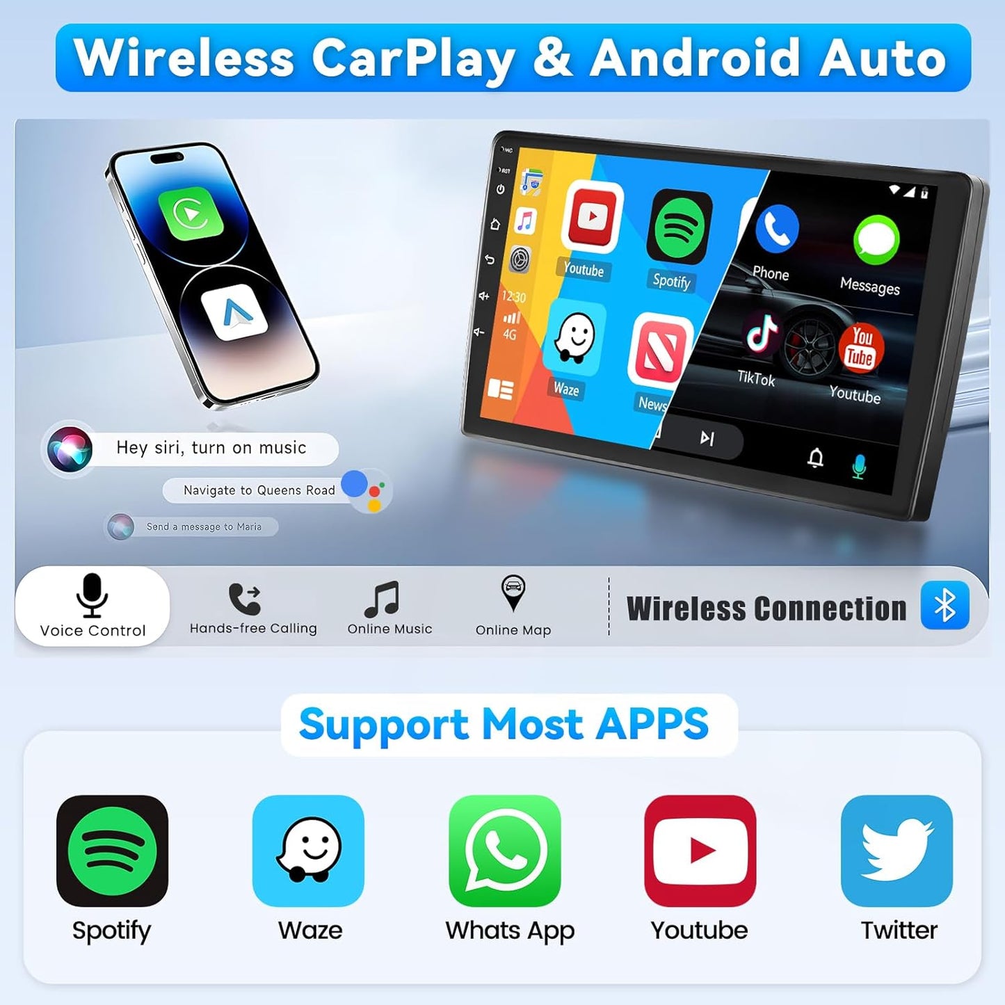 Car Stereo Radio for Ford F-150 F150 2009 2010 2011 2012 with Wireless Carplay Android Auto, 4+64G 9 inch HD IPS Thouch Screen Bluetooth Radio with