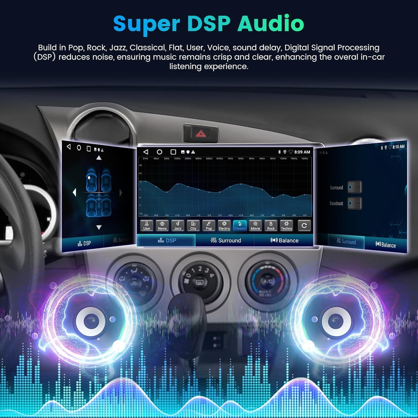 Android Car Stereo 2+64G for Toyota Matrix 2009-2014, 9 inch HD Touchscreen, Carplay, B/U Camera