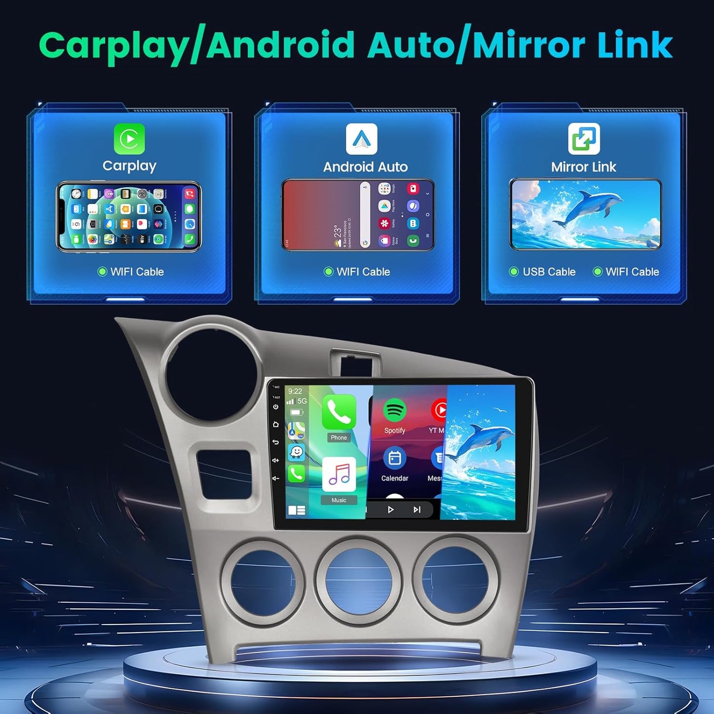 Android Car Stereo 2+64G for Toyota Matrix 2009-2014, 9 inch HD Touchscreen, Carplay, B/U Camera