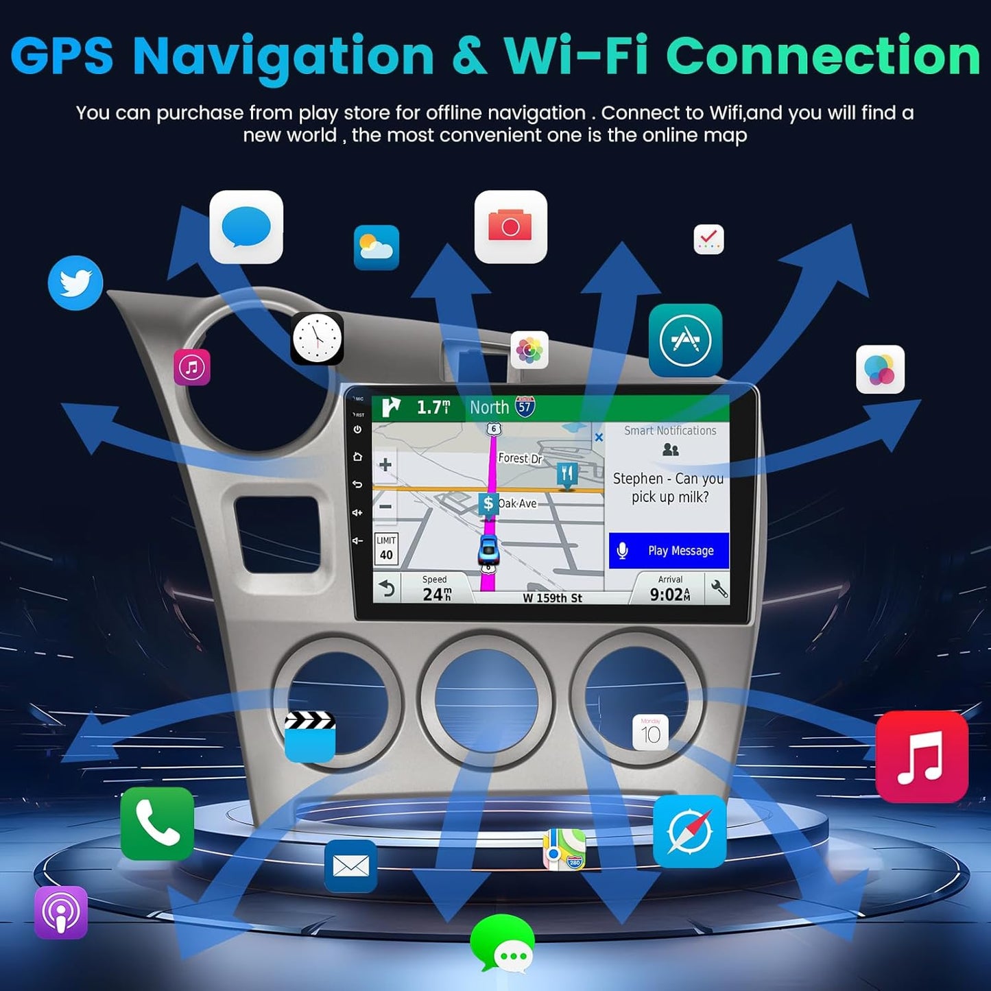 Android Car Stereo 2+64G for Toyota Matrix 2009-2014, 9 inch HD Touchscreen, Carplay, B/U Camera