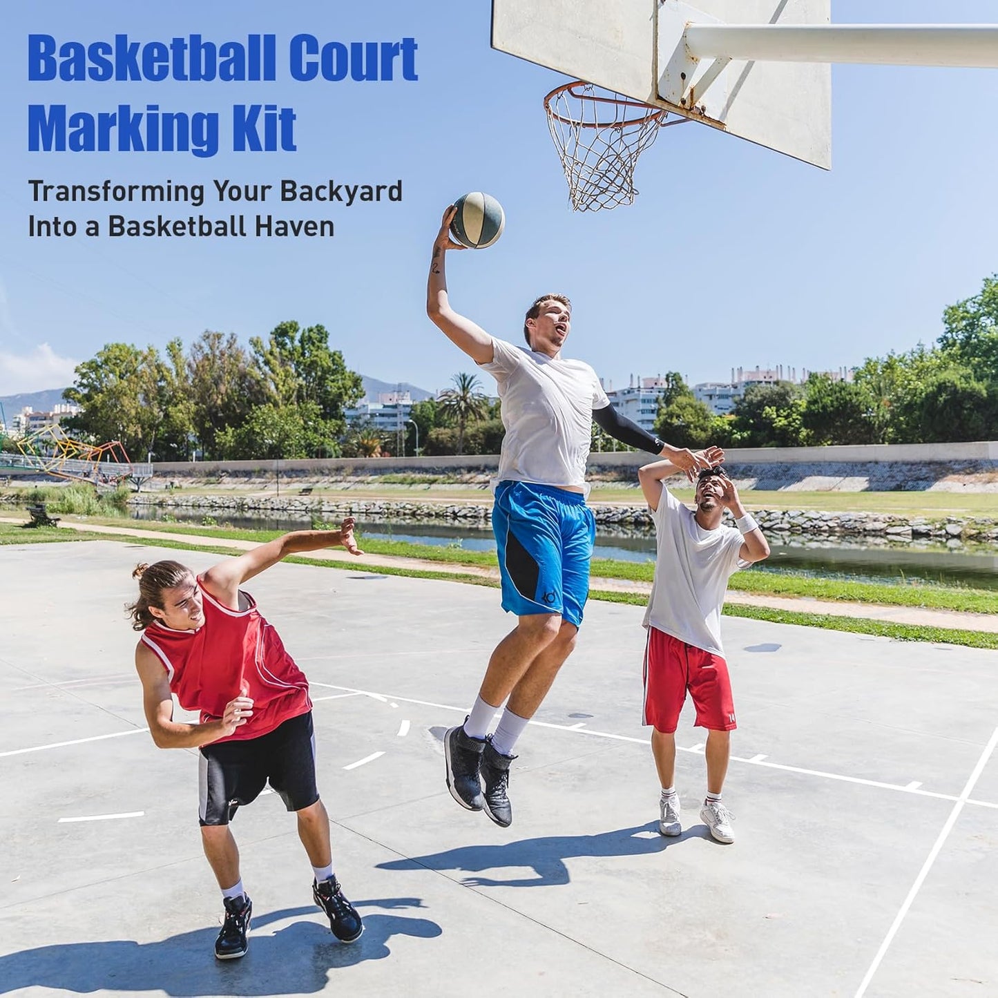 LndscLaser PC Plastic Material Basketball Court Stencil Kit for Concrete, Basketball Court Marking Kit, Waterproof, Sun-Resistant NOT Paper Board,