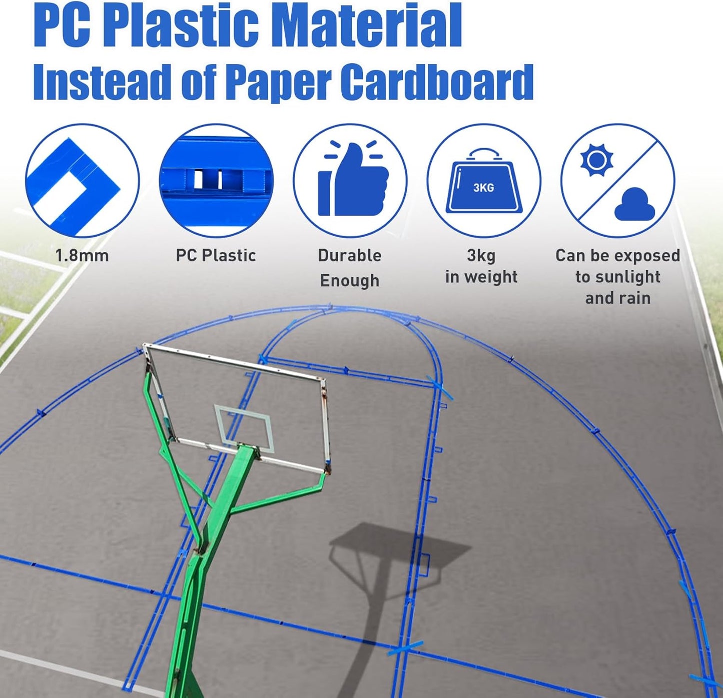 LndscLaser PC Plastic Material Basketball Court Stencil Kit for Concrete, Basketball Court Marking Kit, Waterproof, Sun-Resistant NOT Paper Board,
