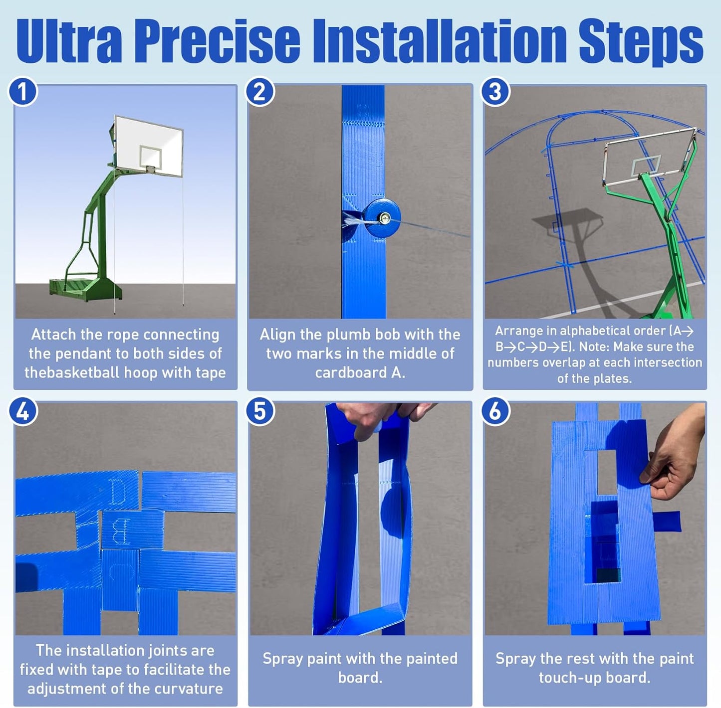 LndscLaser PC Plastic Material Basketball Court Stencil Kit for Concrete, Basketball Court Marking Kit, Waterproof, Sun-Resistant NOT Paper Board,