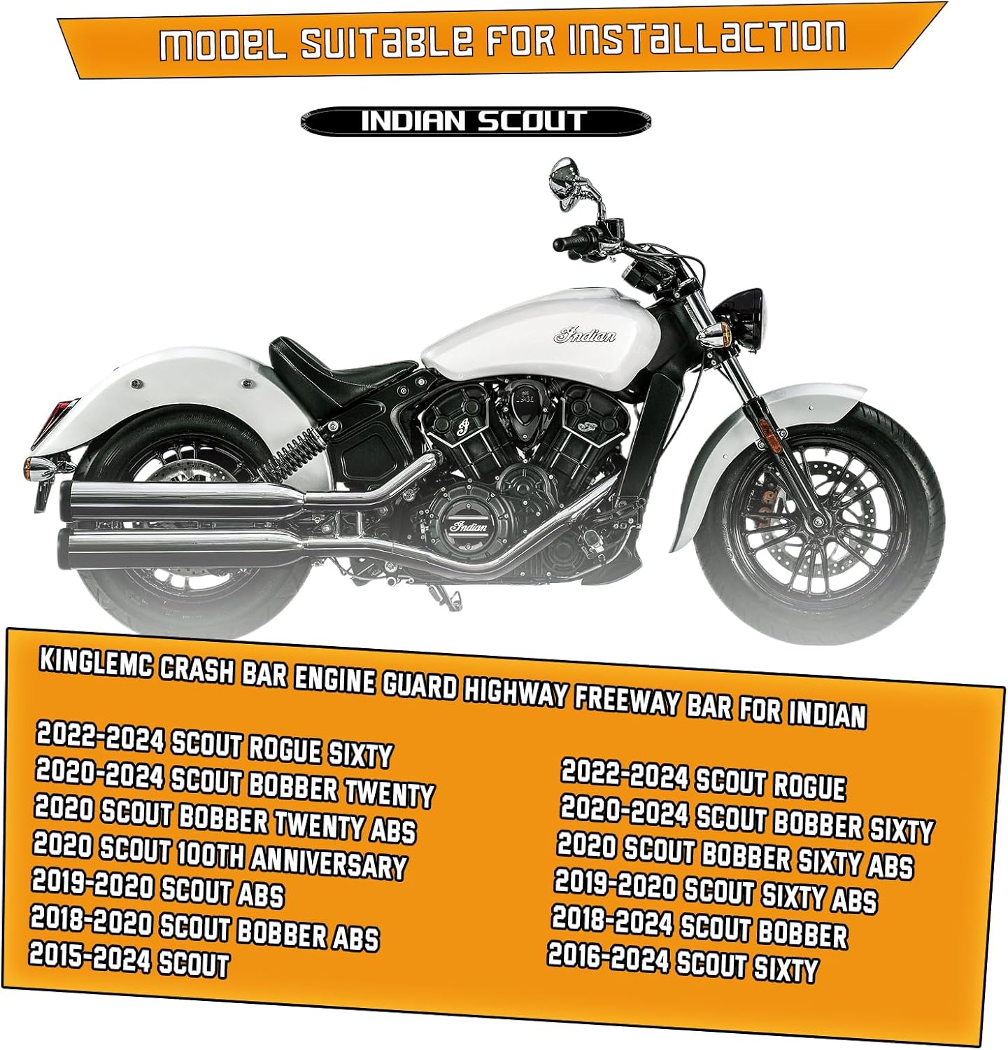 Kinglemc Crash Bar Engine Guard Highway Freeway Bar for Indian Scout 2015-2024 Scout Bobber ABS 2018-2020 Scout Sixty 16-24