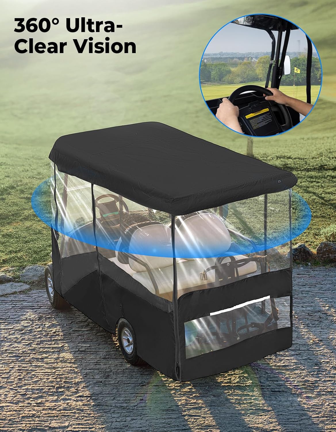 KEMIMOTO Golf Cart Enclosure, 4&amp;6 Passenger Golf Cart Rain Cover, 600D Waterproof Driving Enclosure with Clear PVC Windshield for Extended Roof