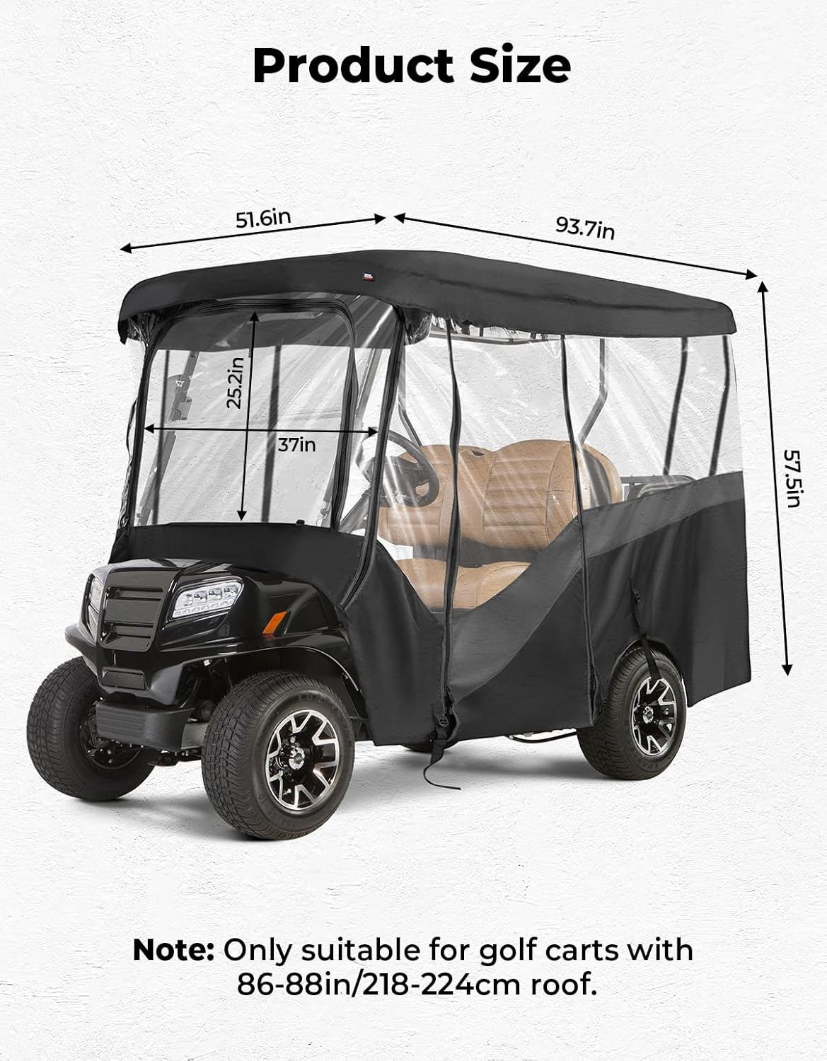 KEMIMOTO Golf Cart Enclosure, 4&amp;6 Passenger Golf Cart Rain Cover, 600D Waterproof Driving Enclosure with Clear PVC Windshield for Extended Roof