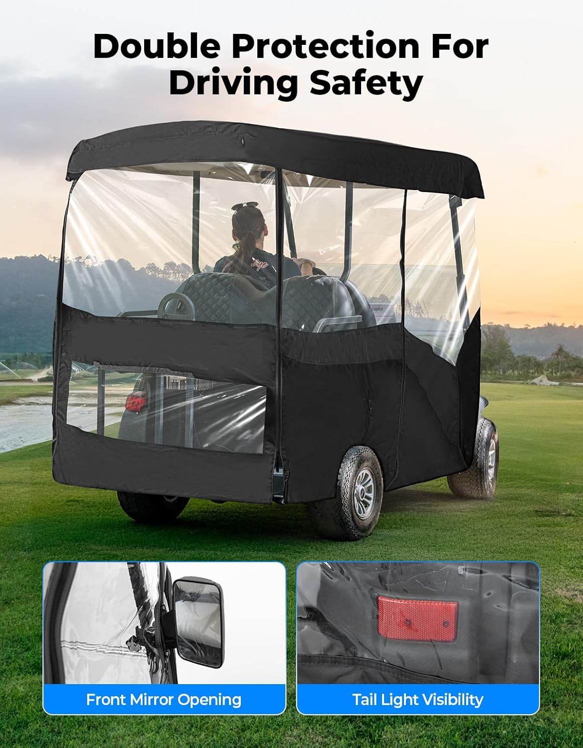 KEMIMOTO Golf Cart Enclosure, 4&amp;6 Passenger Golf Cart Rain Cover, 600D Waterproof Driving Enclosure with Clear PVC Windshield for Extended Roof