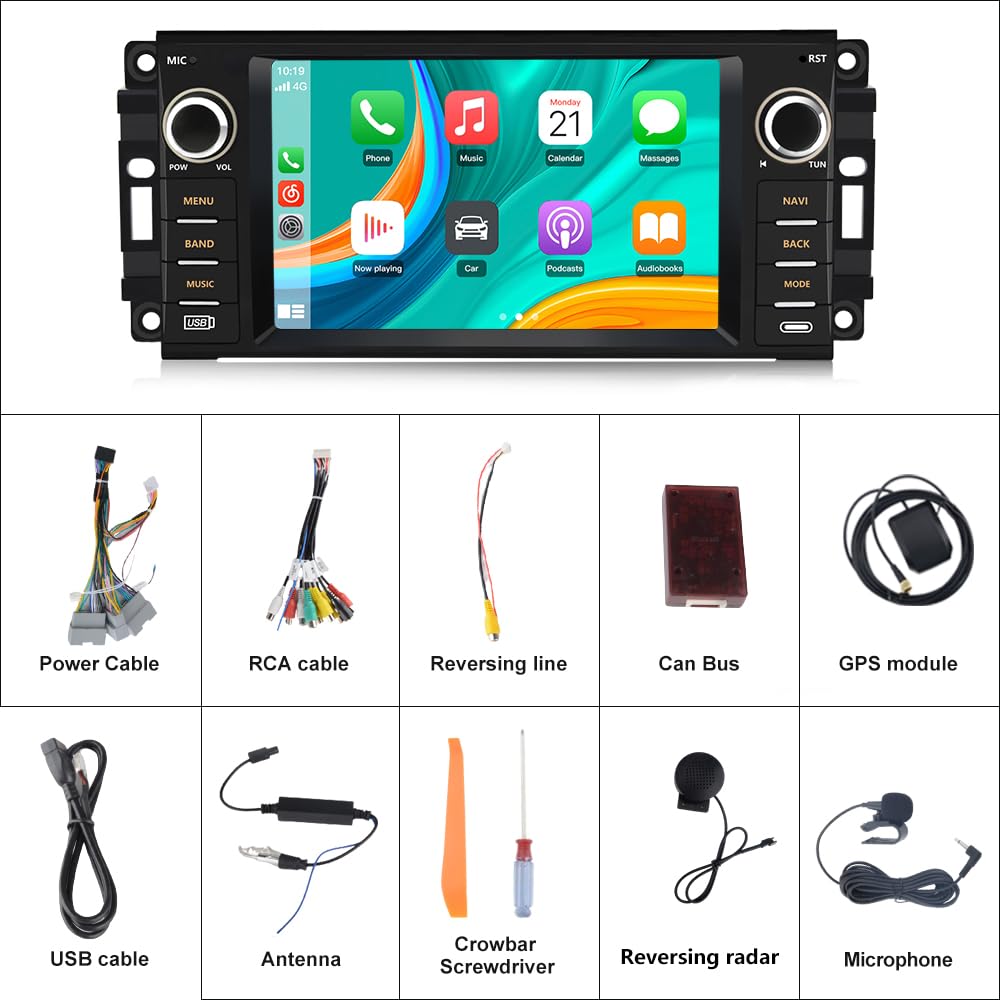 Car Stereo 2GB 32GB for Jeep Wrangler JK Compass Patriot/Chrysler/Dodge RAM Charger, 7 inch Touch