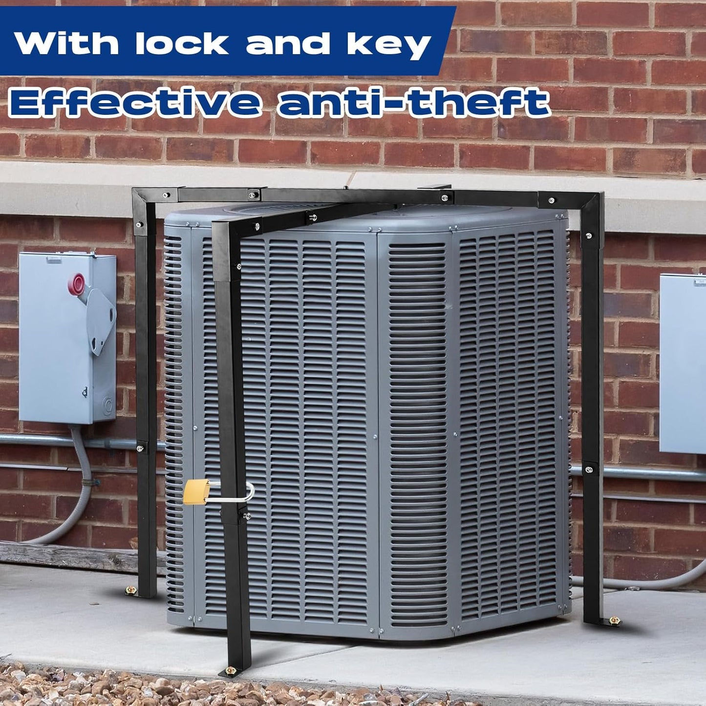Air Conditioner Security Cage Adjustable Height 29-46' and Width 31-45' for Round or Square Shape with Lock Key