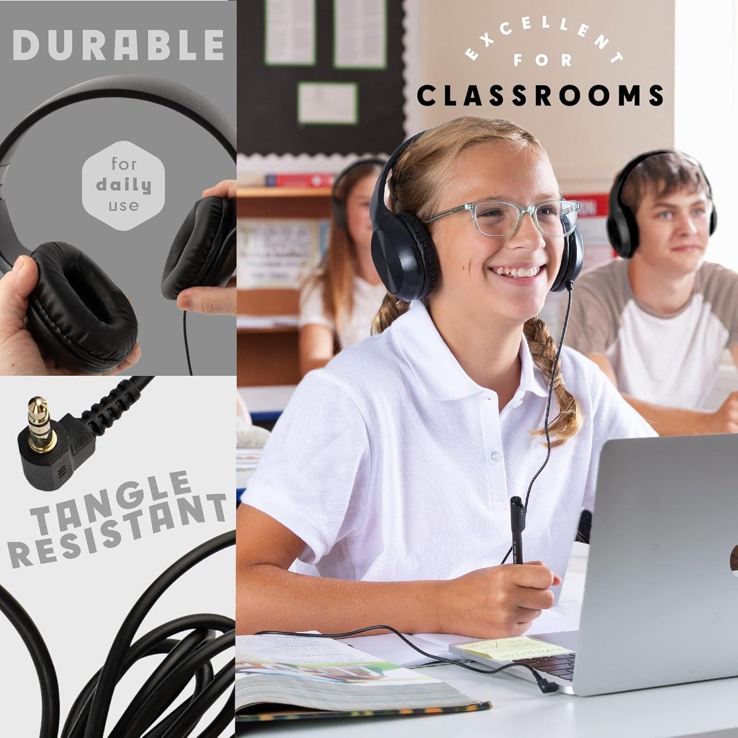 Classroom Headphones-Bulk 25-Pack, with Microphone Student On Ear Comfy Swivel Earphones for Library, School, Airplane, Kids-for Online Learning and
