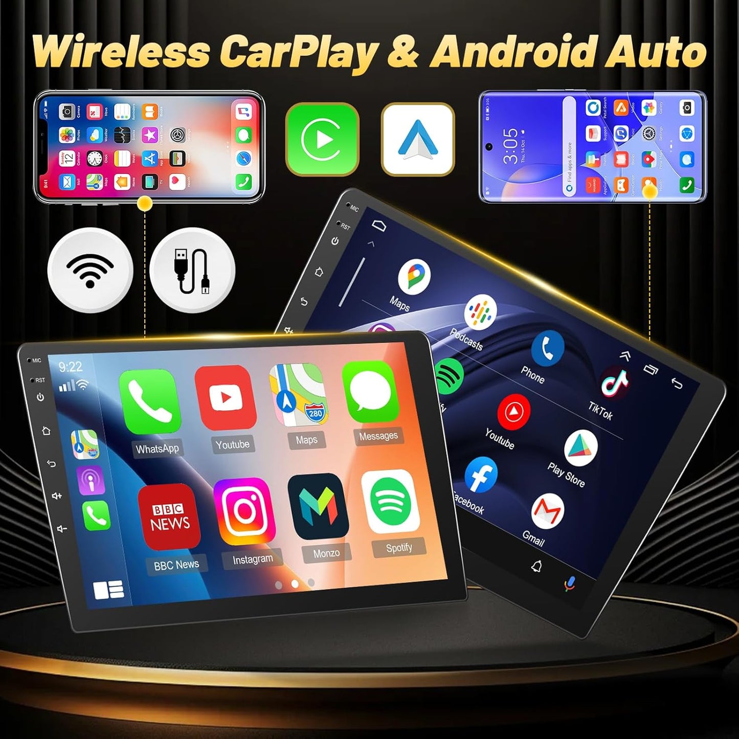 Car Stereo for Toyota RAV4 2007-2011, Wireless Carplay 2+64G, Android Auto - 9 Inch Touchscreen