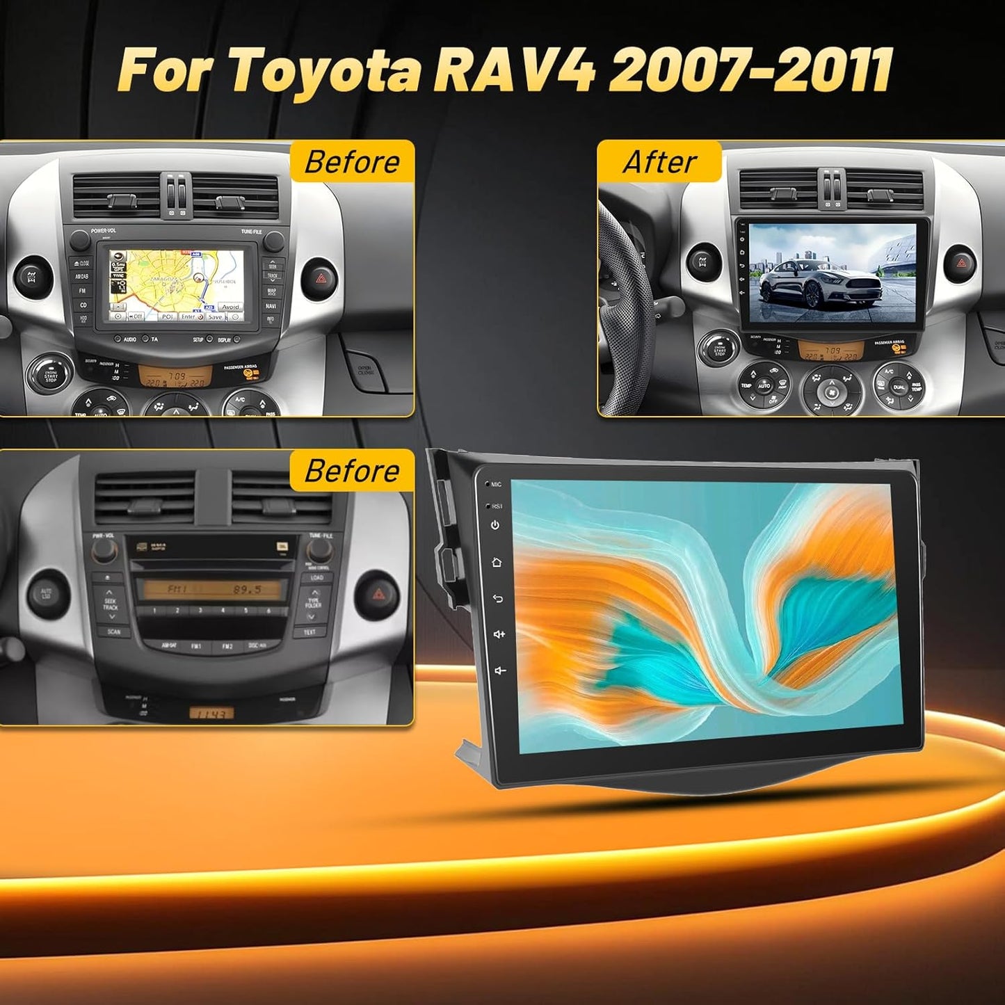 Car Stereo for Toyota RAV4 2007-2011, Wireless Carplay 2+64G, Android Auto - 9 Inch Touchscreen