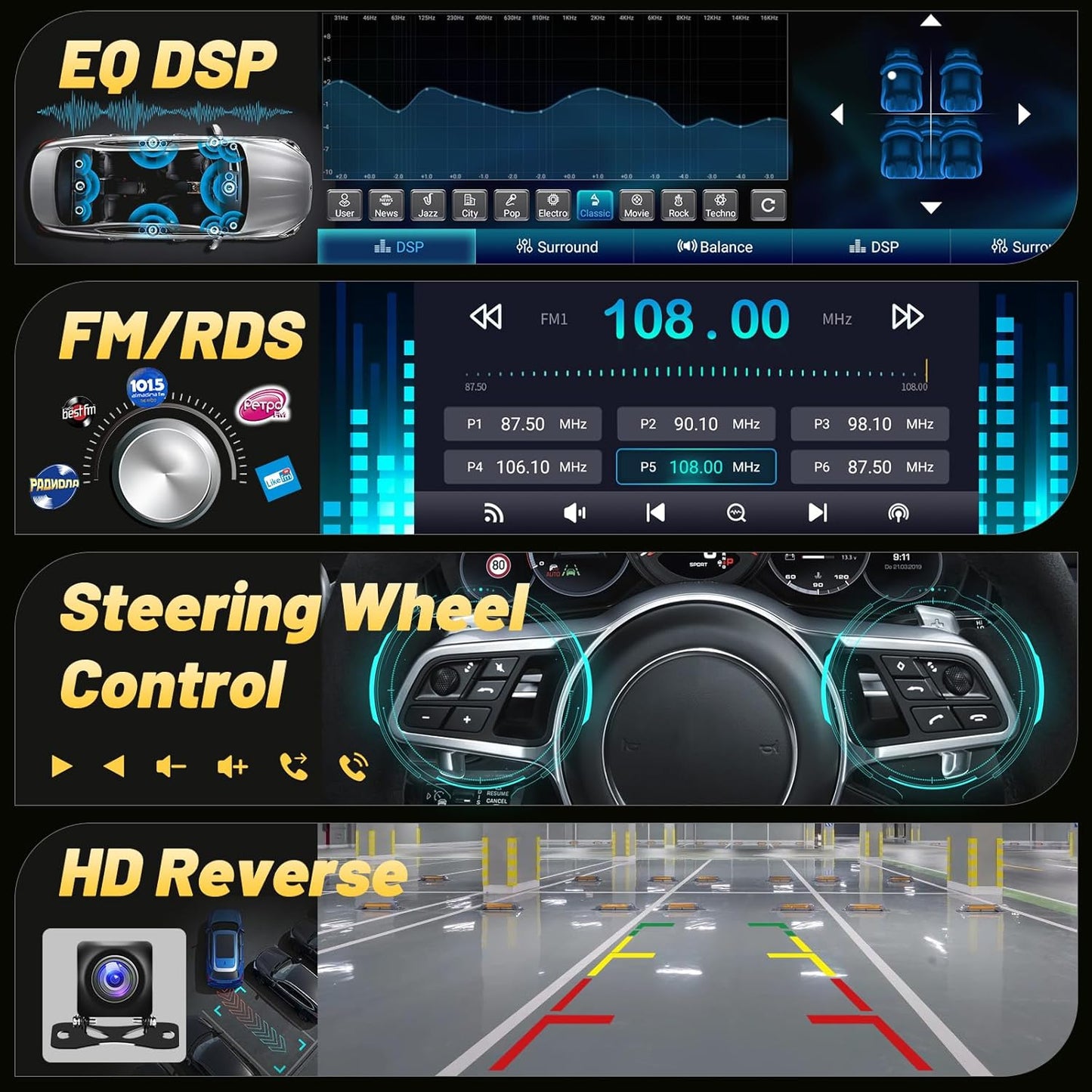 Car Stereo for Toyota RAV4 2007-2011, Wireless Carplay 2+64G, Android Auto - 9 Inch Touchscreen