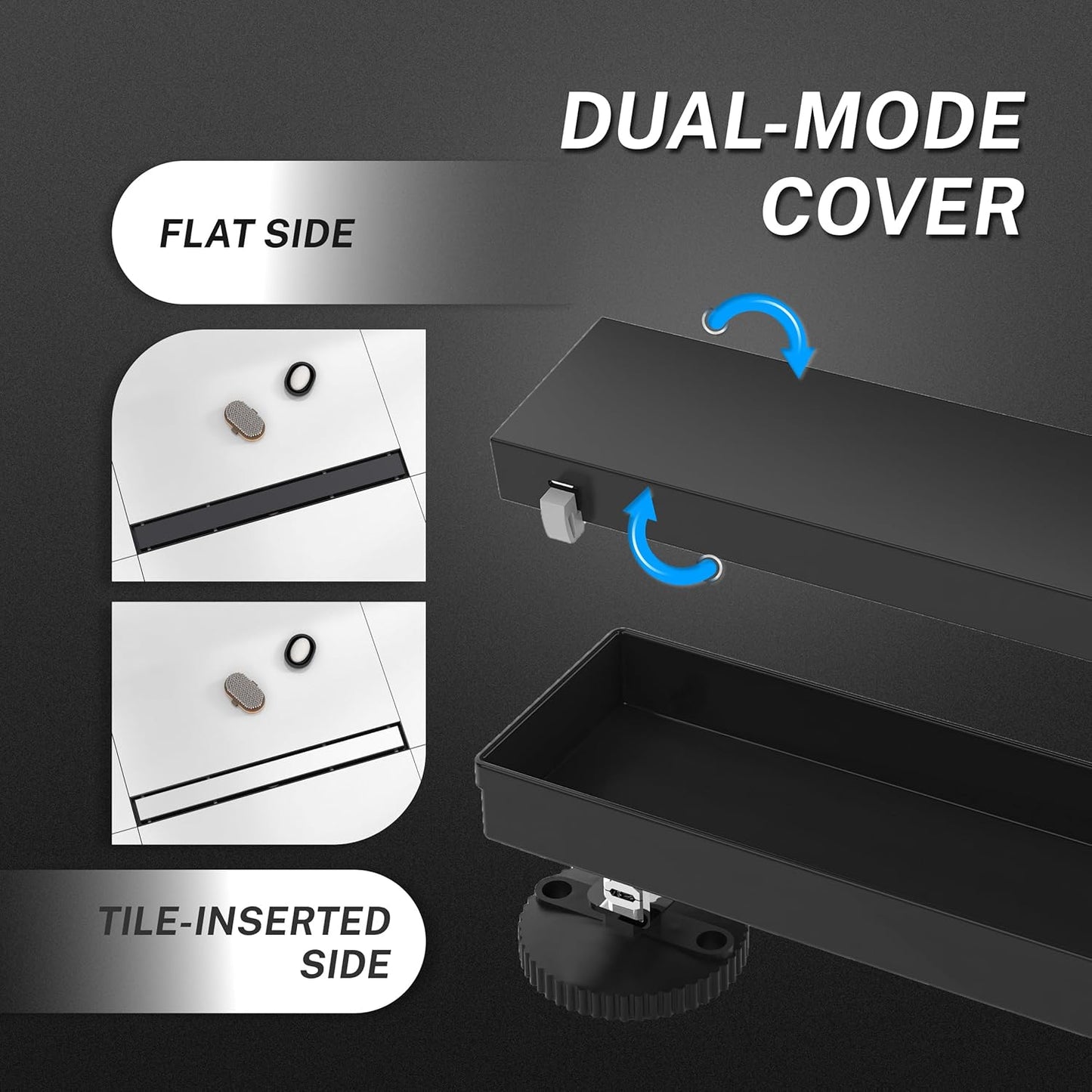 Linear Shower Drain. 36 Inch Shower Trench Drain with 2-in-1 Flat Cover and Cover,304 Stainless Steel