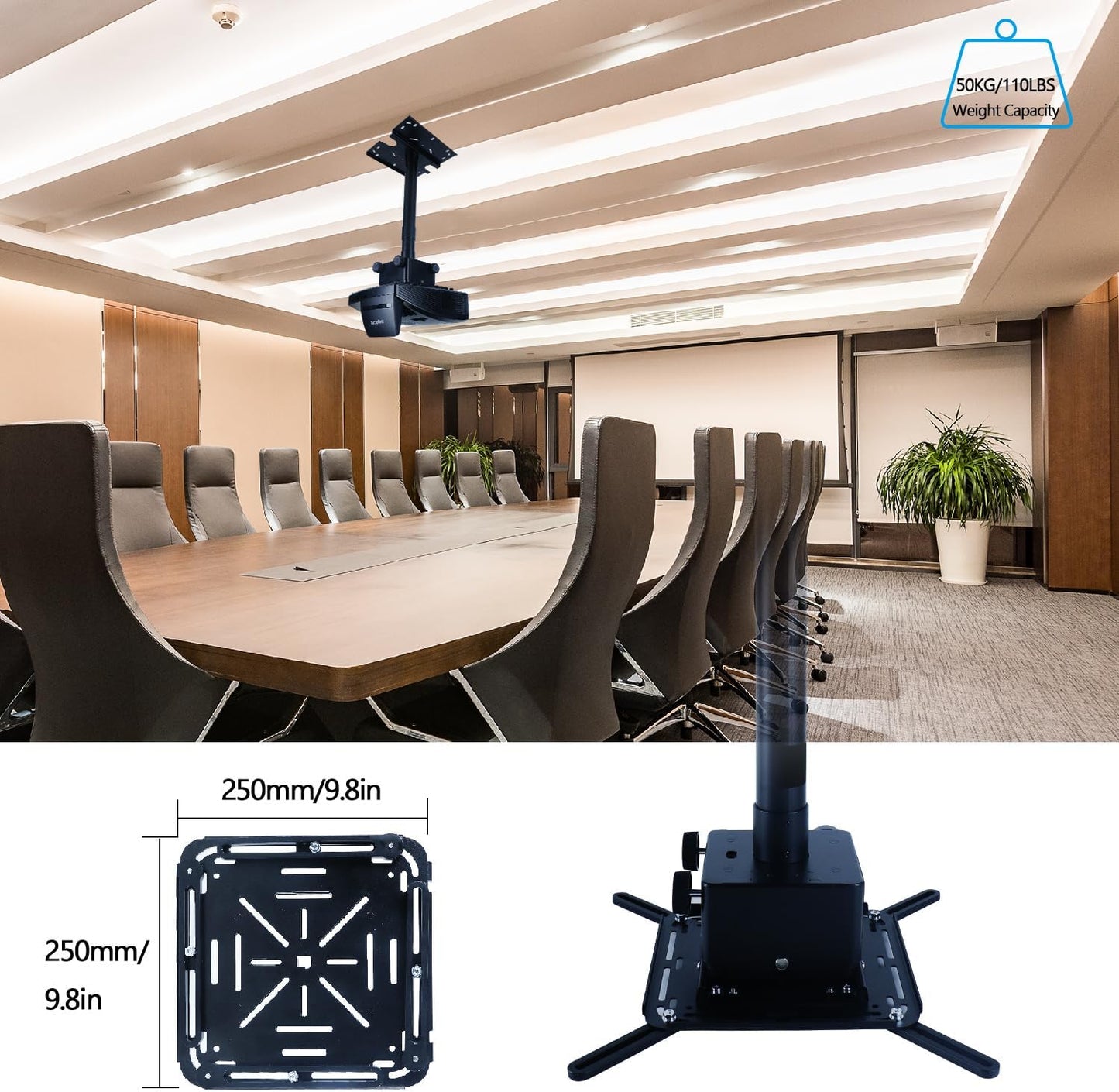 FlowFluid Universal Projector Wall Hanger for Meeting Rooms,Telescopic Arm Mount Projector Holder Black for Home Office Movie Theater