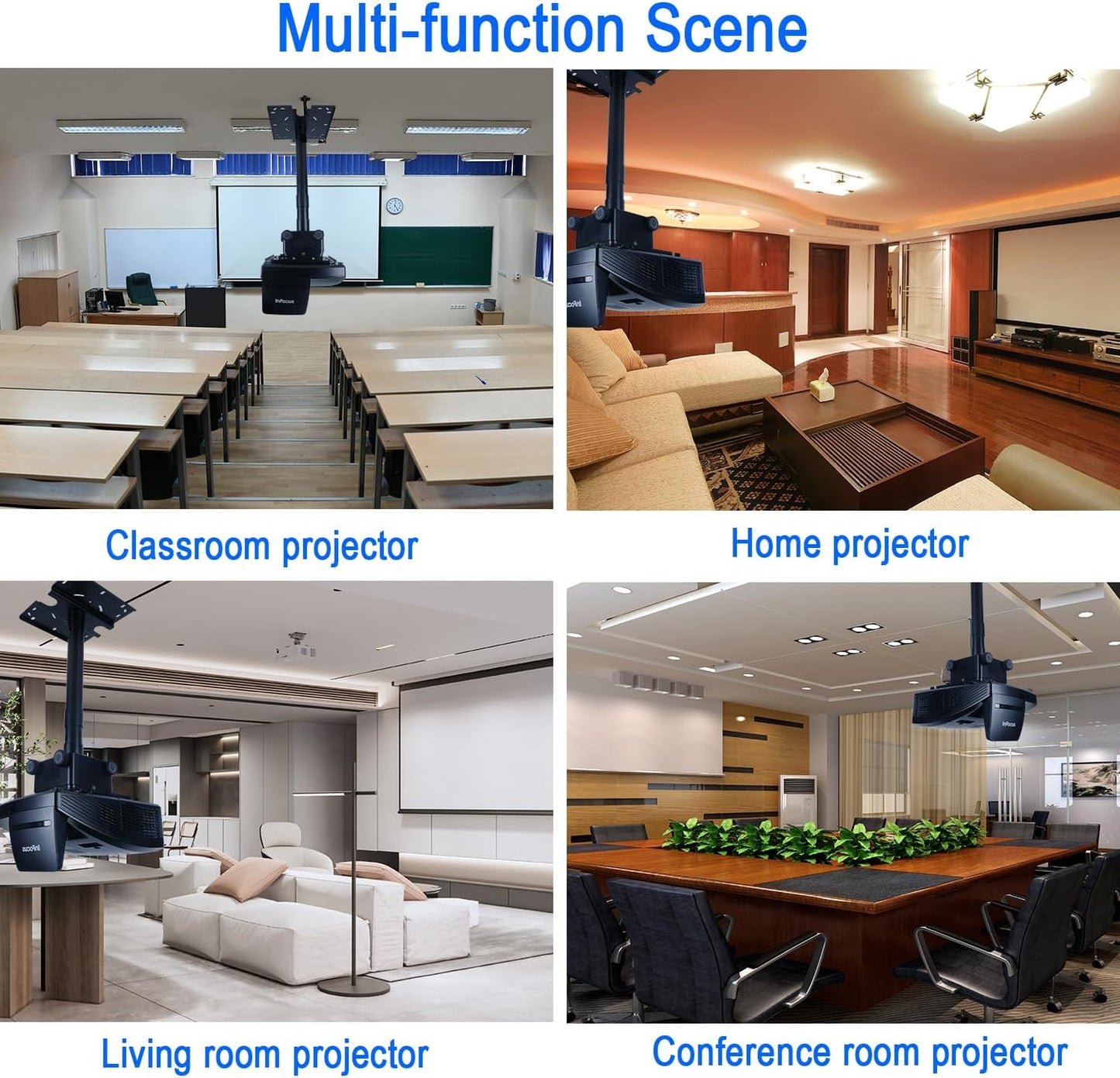 FlowFluid Universal Projector Wall Hanger for Meeting Rooms,Telescopic Arm Mount Projector Holder Black for Home Office Movie Theater