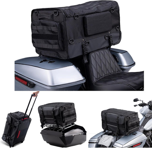Motorcycle Touring Seat Bag Trolley Case with Wheels, Waterproof Suitcase, Luggage, Duffel, Tail