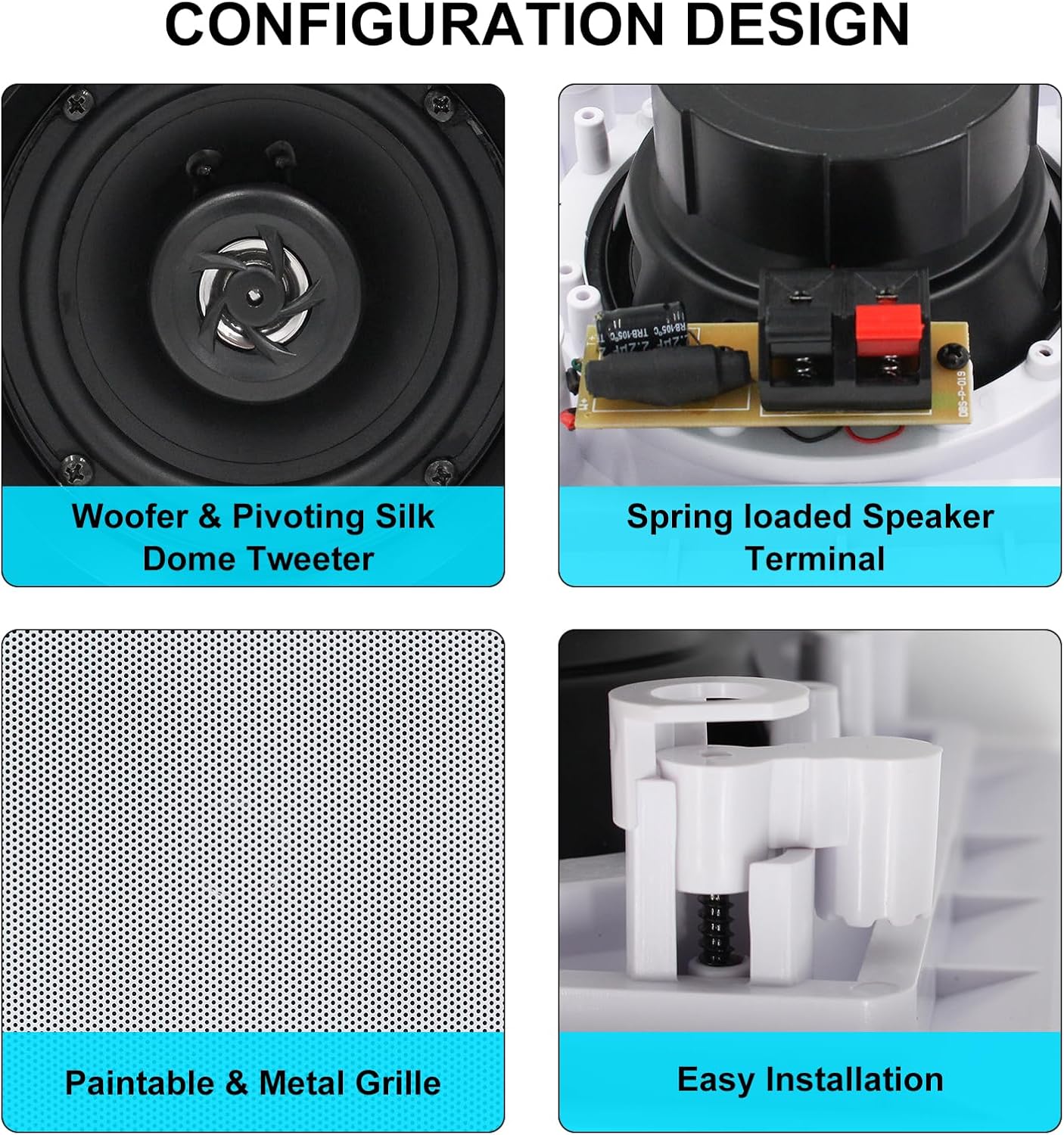 2-Way Bluetooth 5.25' Ceiling Speakers with 4 Channel Wall Amplifier, 320W Square in Wall Speaker System