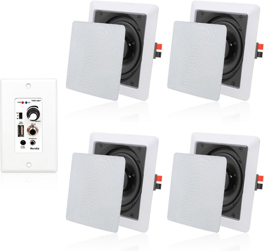 2-Way Bluetooth 5.25' Ceiling Speakers with 4 Channel Wall Amplifier, 320W Square in Wall Speaker System