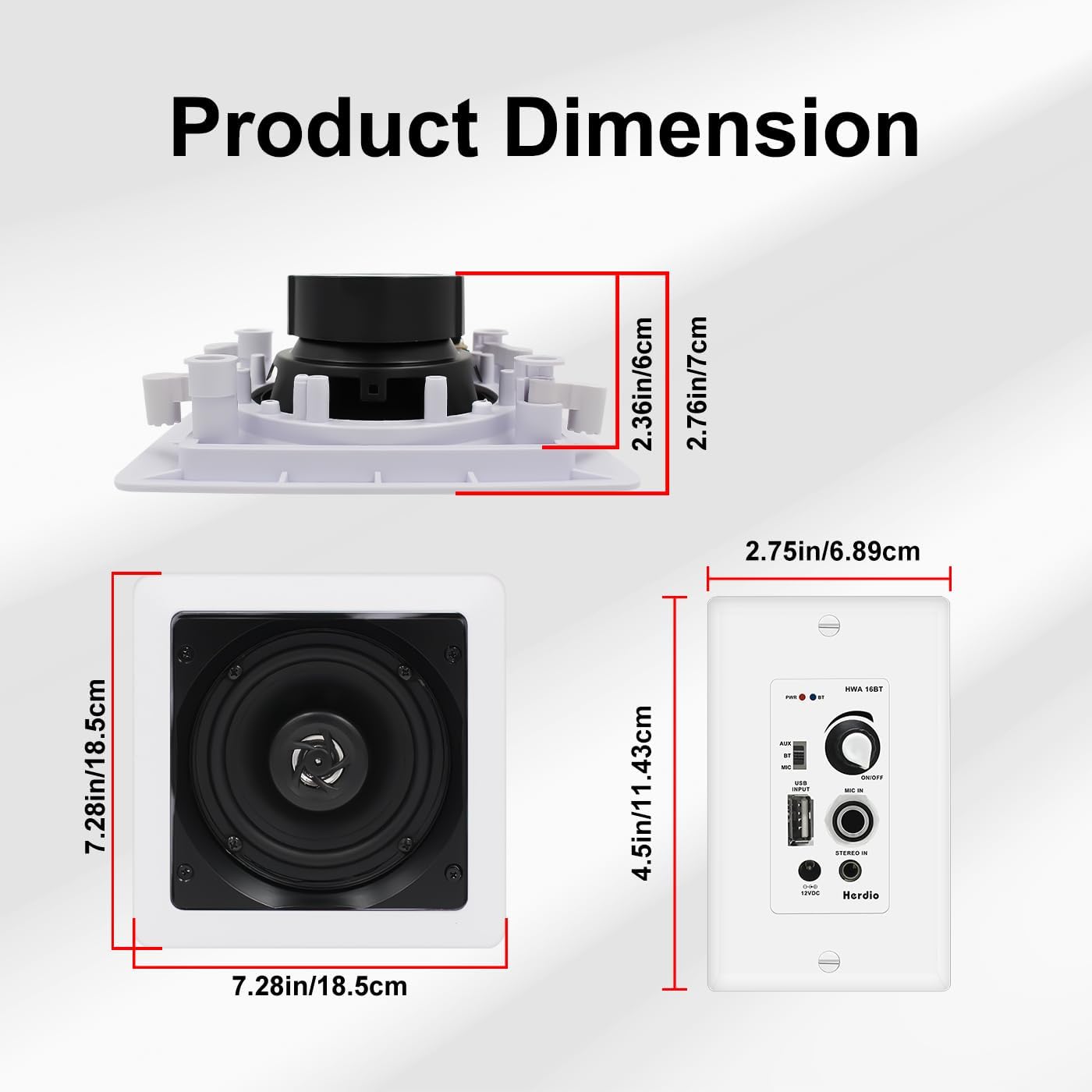 2-Way Bluetooth 5.25' Ceiling Speakers with 4 Channel Wall Amplifier, 320W Square in Wall Speaker System