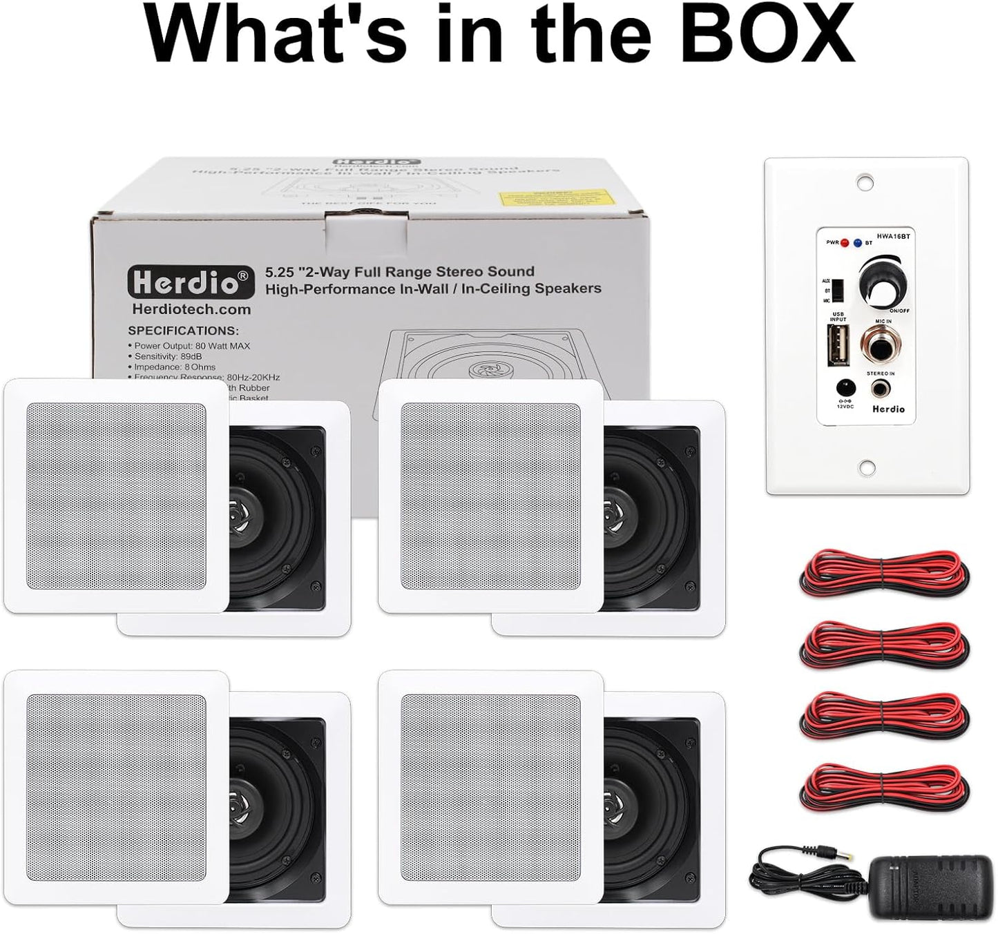 2-Way Bluetooth 5.25' Ceiling Speakers with 4 Channel Wall Amplifier, 320W Square in Wall Speaker System