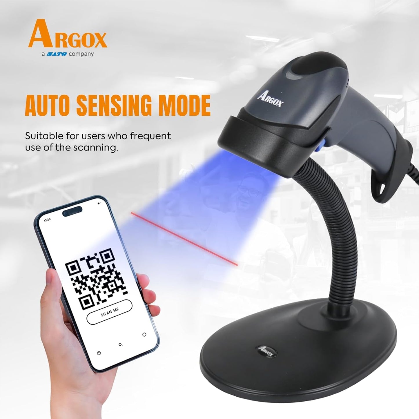 Argox Wired Barcode Scanner 1D &amp; 2DUSB Handheld QR Code Reader Gun for Inventory, Retail, Office, LibraryPlug &amp; Play Auto-SensingUPC PDF417 Da
