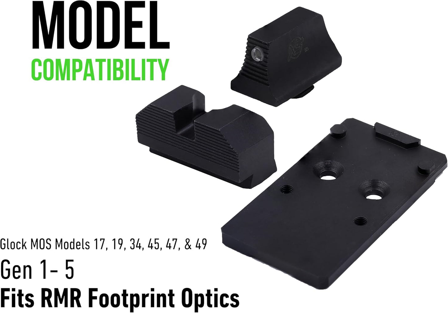 Minimalist OR Sights &amp; Optic Plate Bundles, Compatible with RMR Footprint Optics on Glock 17, 19, 34, 45, 47, &amp; 49 MOS Platforms