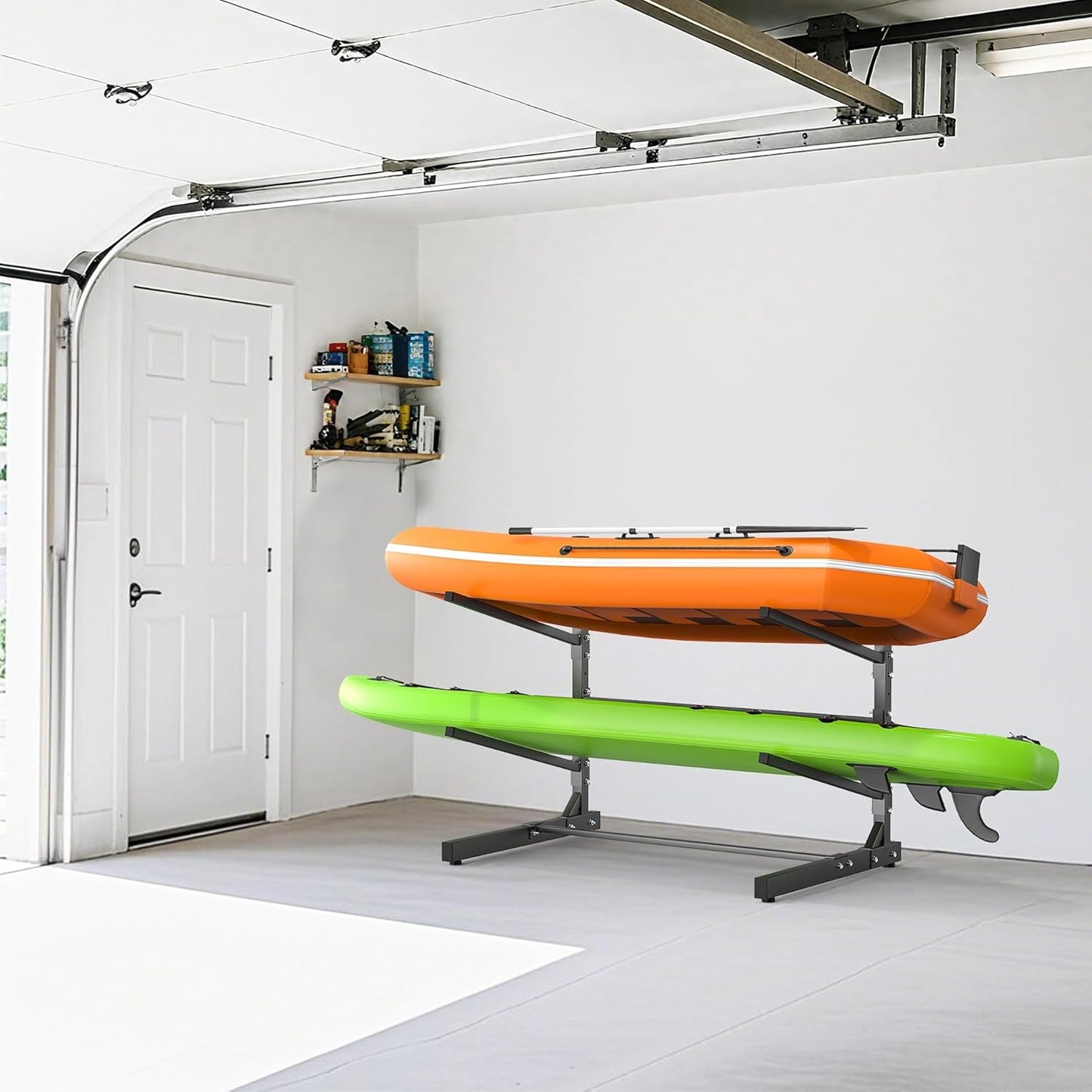 Garage Floor Kayak Storage Rack, Heavy-Duty 2-Tier Freestanding Metal Kayak Storage Stand