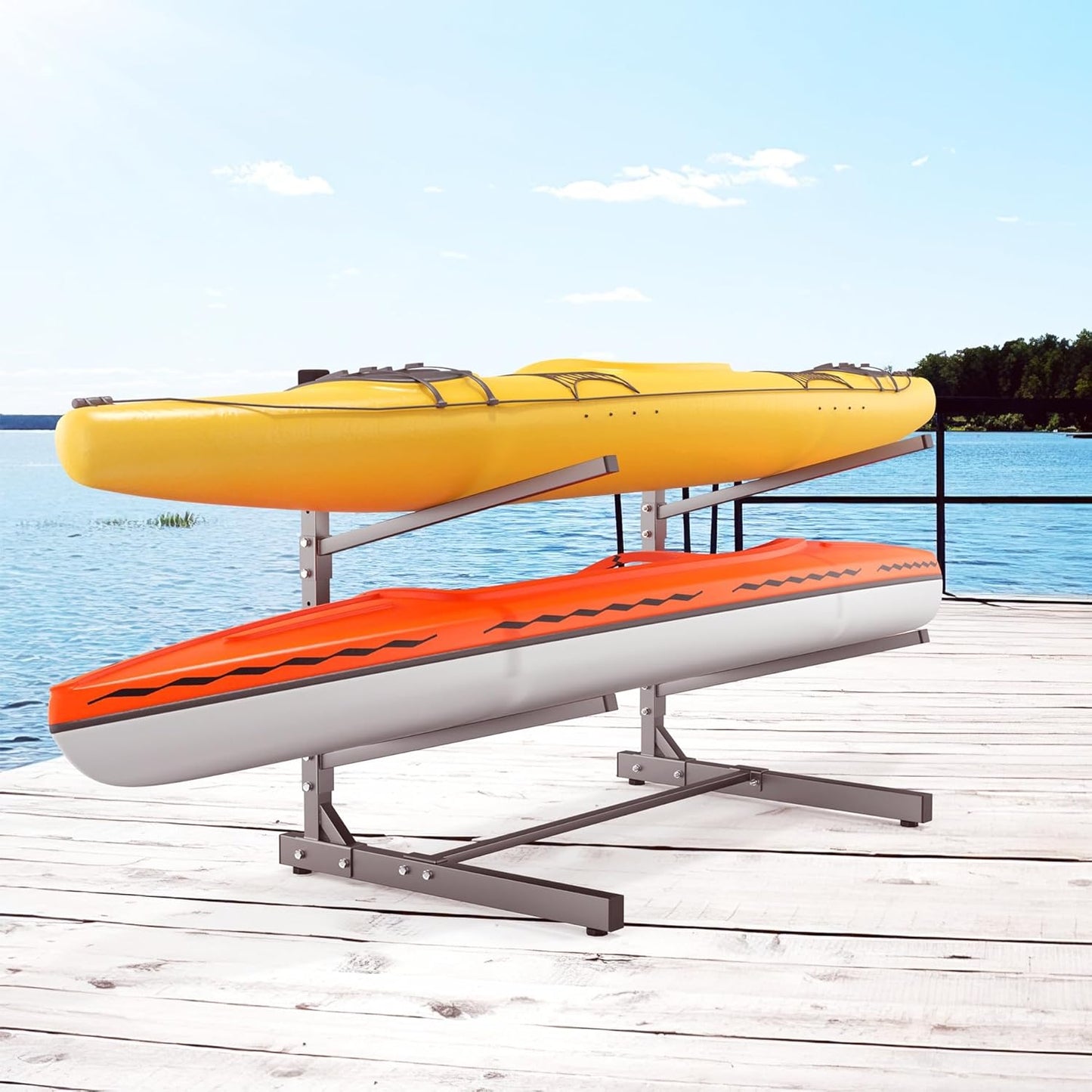 Garage Floor Kayak Storage Rack, Heavy-Duty 2-Tier Freestanding Metal Kayak Storage Stand