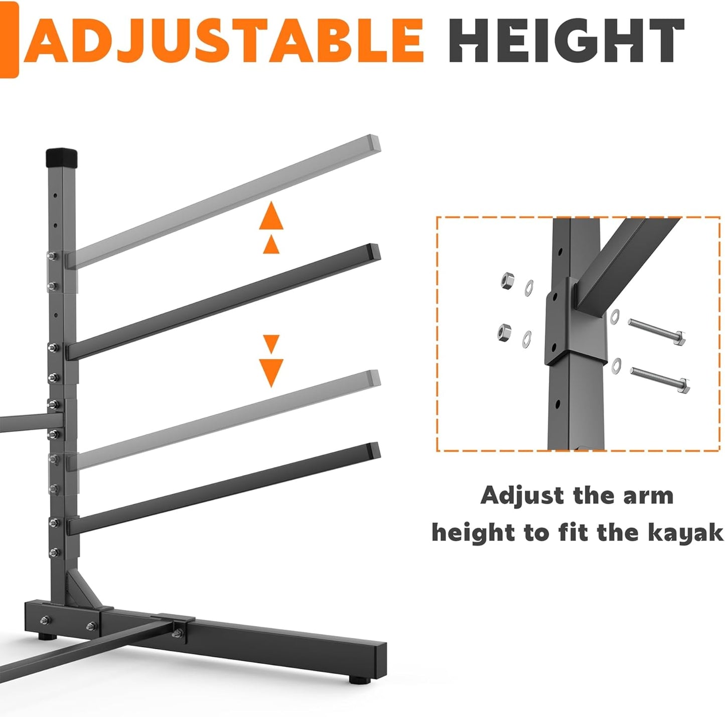 Garage Floor Kayak Storage Rack, Heavy-Duty 2-Tier Freestanding Metal Kayak Storage Stand
