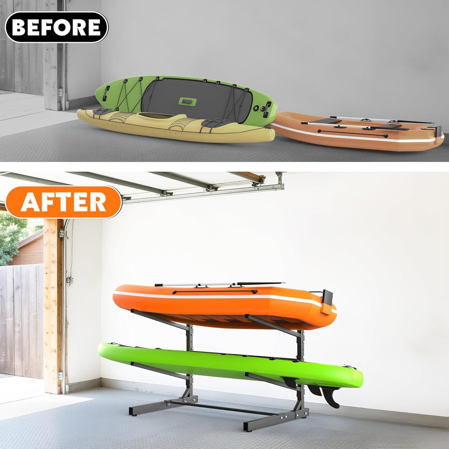 Garage Floor Kayak Storage Rack, Heavy-Duty 2-Tier Freestanding Metal Kayak Storage Stand