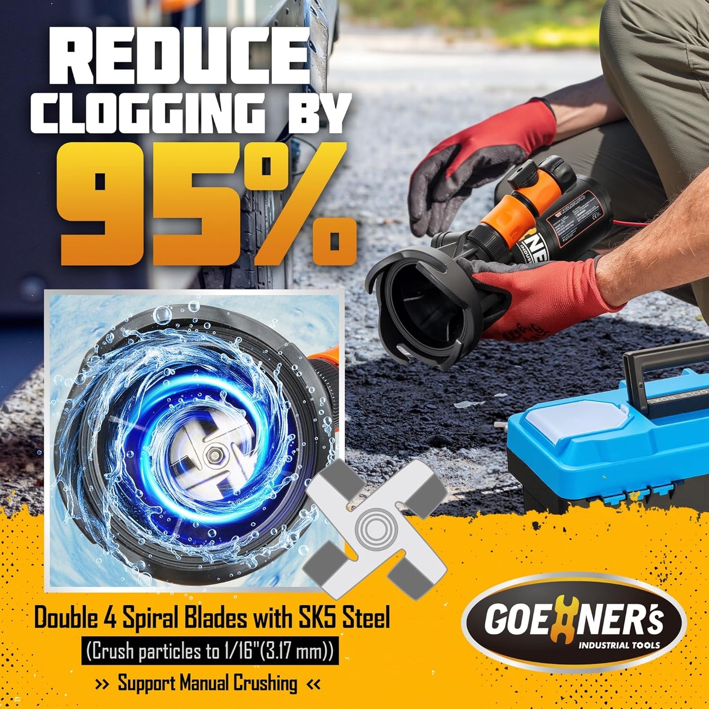 12V RV Portable Macerator Pump with Box, Waste Pump for Sewage, 12GPM Suction 3.2 feet Lift 10 feet