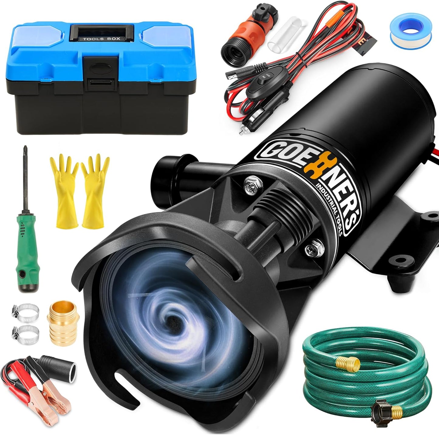 12V RV Portable Macerator Pump with Box, Waste Pump for Sewage, 12GPM Suction 3.2 feet Lift 10 feet