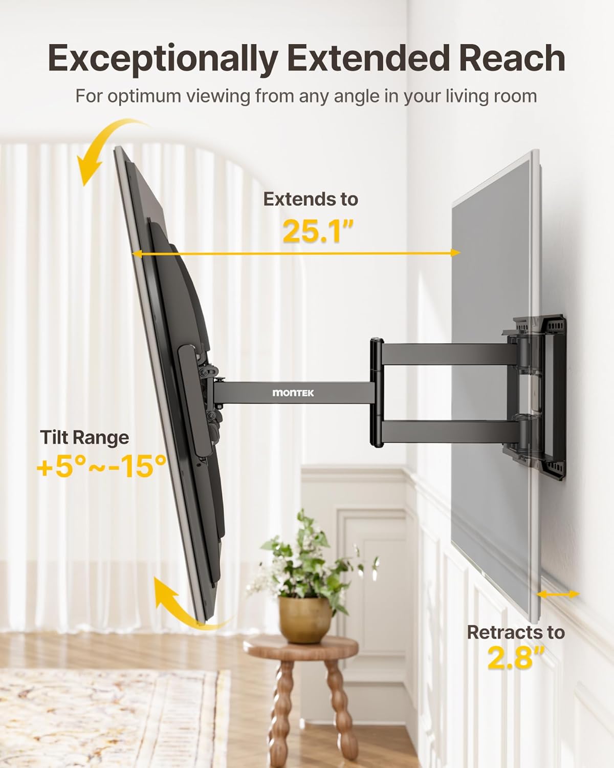 monTEK Heavy Duty TV Wall Mount for 50-100 Inch TVs up to 165 lbs, 4X Load Tested, Dual Arms Full Motion Bracket with Tool-Free Tilt, Swivel &amp;