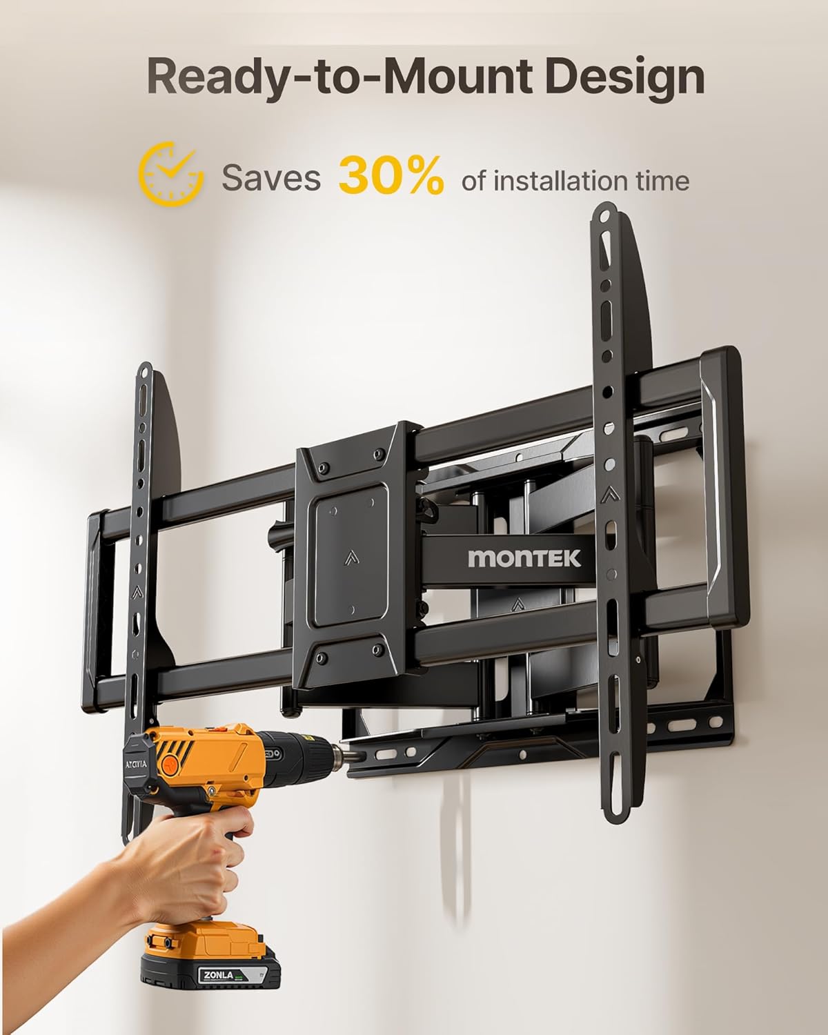 monTEK Heavy Duty TV Wall Mount for 50-100 Inch TVs up to 165 lbs, 4X Load Tested, Dual Arms Full Motion Bracket with Tool-Free Tilt, Swivel &amp;