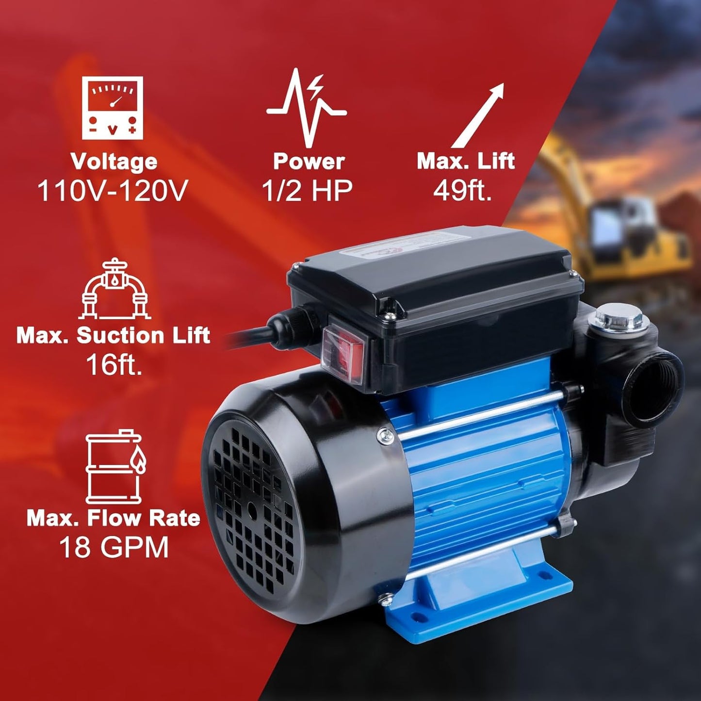 Oil Transfer Pump 110V Electric Fuel Transfer Pump 18 GPM Kerosene Biodiesel Diesel Fuel Filling Oil Draining