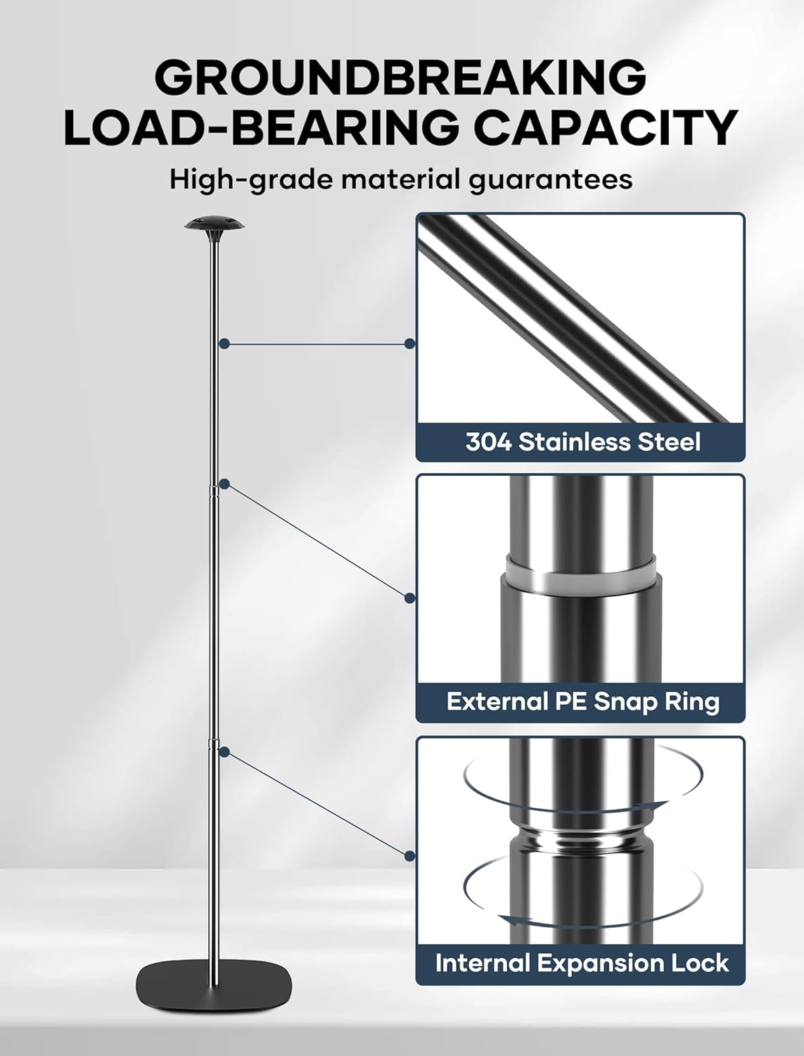 Boat Cover Support Poles 3 PK Support Systems, Height Adjustable 304 Stainless Steel with Stable Full-Touchdown