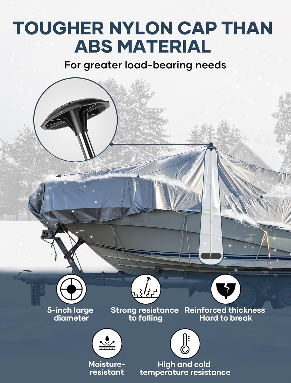 Boat Cover Support Poles 3 PK Support Systems, Height Adjustable 304 Stainless Steel with Stable Full-Touchdown
