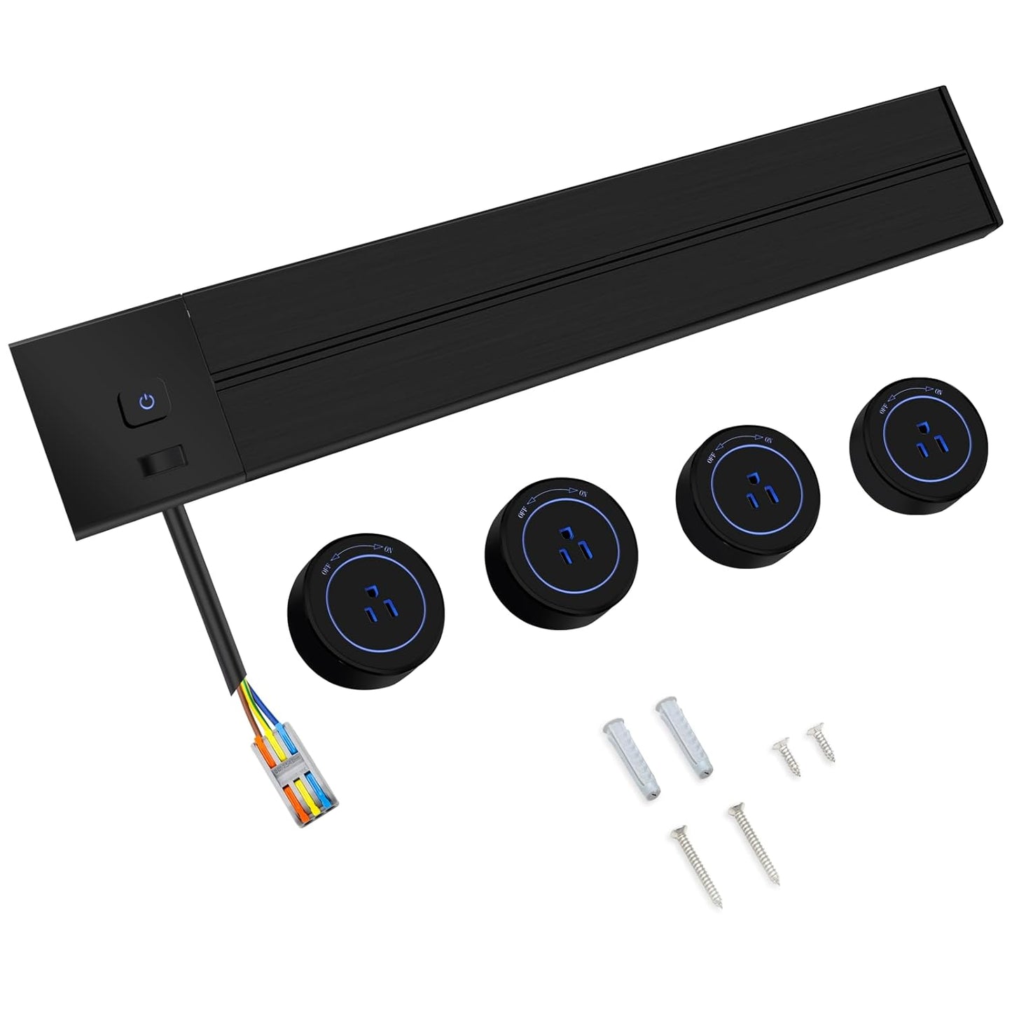 Wall Mounted Power Outlet Strip, Power Strip with Switch Control, 19.68 inch Track Outlet with 4 AC Outlet adapters
