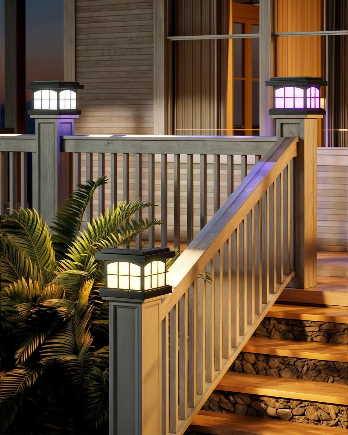 PARTPHONER RGBCW Solar Post Lights 12-Pack, 9 Colors 3 Modes Fence Cap Lights, Bright Solar Lights Outdoor Waterproof LED Deck Lighting for Fence