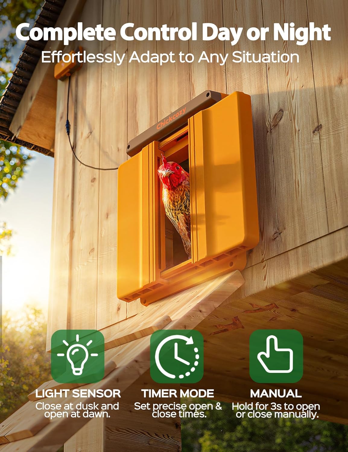 Solar-Powered Automatic Chicken Coop Door, Dual Motor Chicken Coop Door with Light Sensor, Timer
