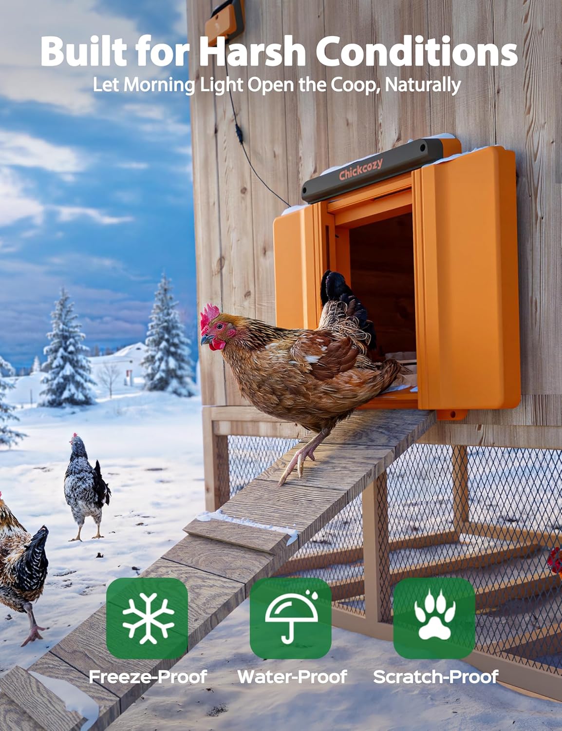Solar-Powered Automatic Chicken Coop Door, Dual Motor Chicken Coop Door with Light Sensor, Timer