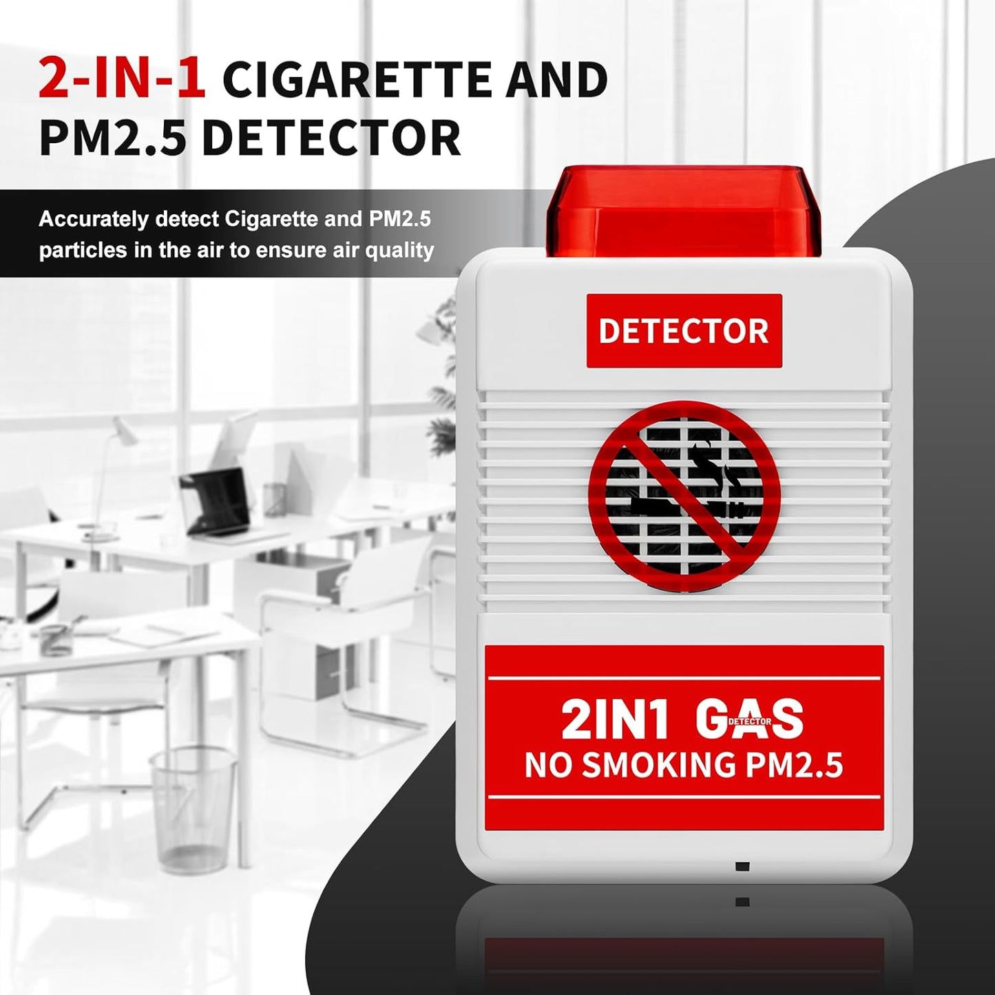 2-in-1 Smart Air Quality Monitor with Remote Control - Cigarette Smoking &amp; PM2.5 Detector for Office/Public Spaces, Voice Alert System &amp;