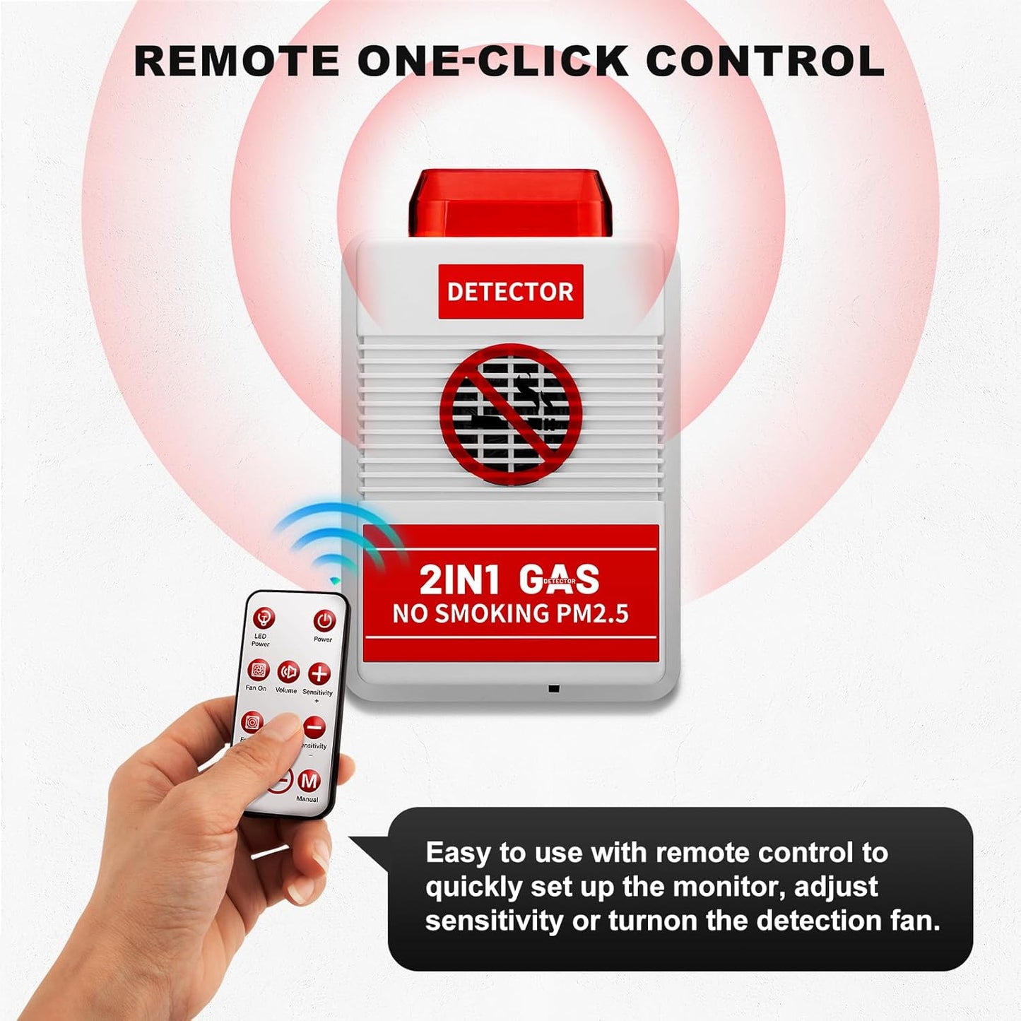 2-in-1 Smart Air Quality Monitor with Remote Control - Cigarette Smoking &amp; PM2.5 Detector for Office/Public Spaces, Voice Alert System &amp;
