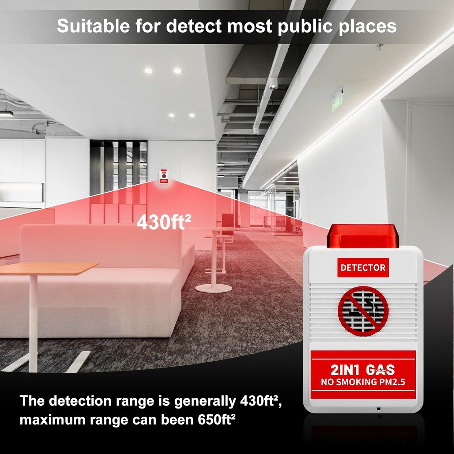 2-in-1 Smart Air Quality Monitor with Remote Control - Cigarette Smoking &amp; PM2.5 Detector for Office/Public Spaces, Voice Alert System &amp;